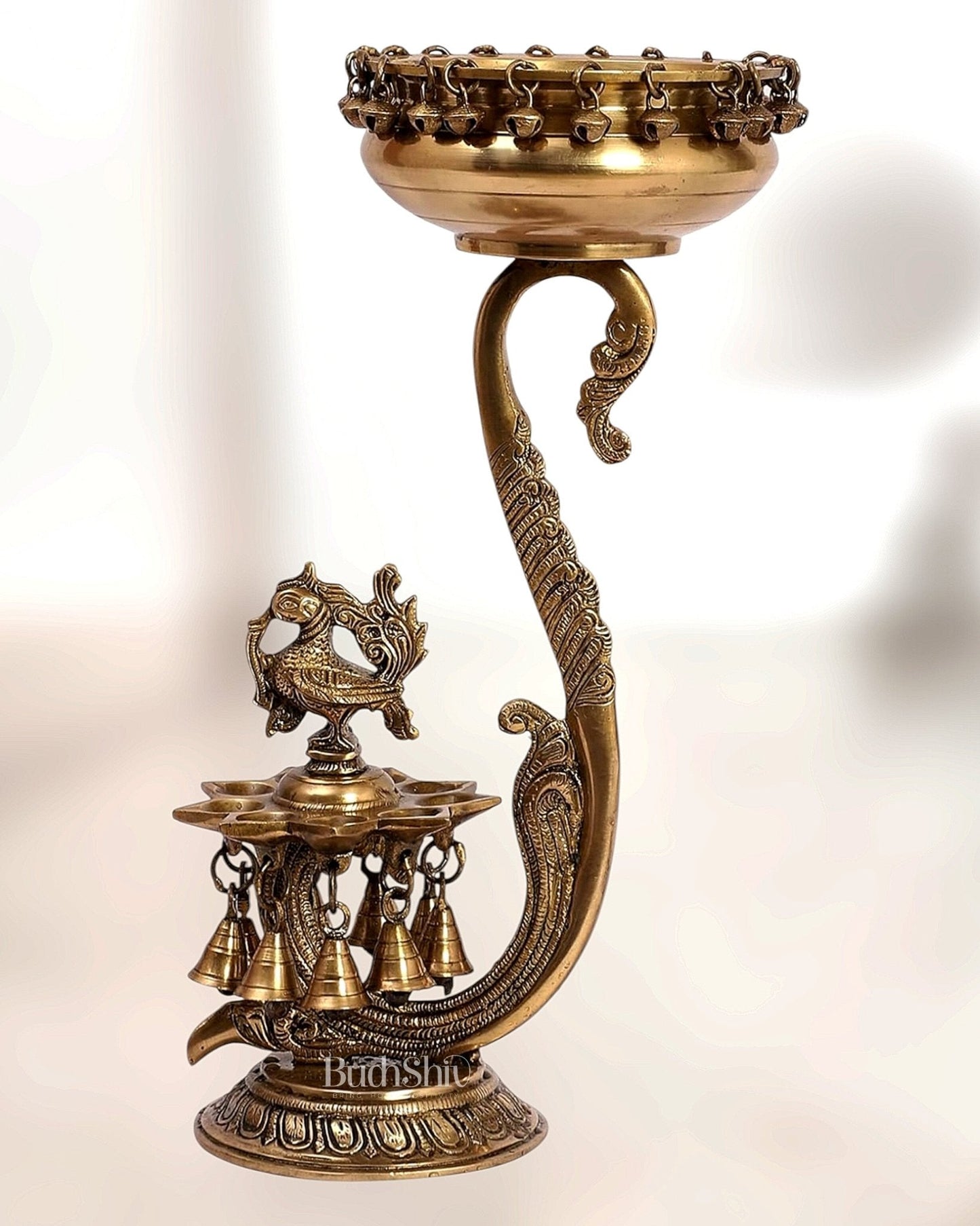 Pure Brass Unique Urli with Peacock Diyas 15" â Sama Homes