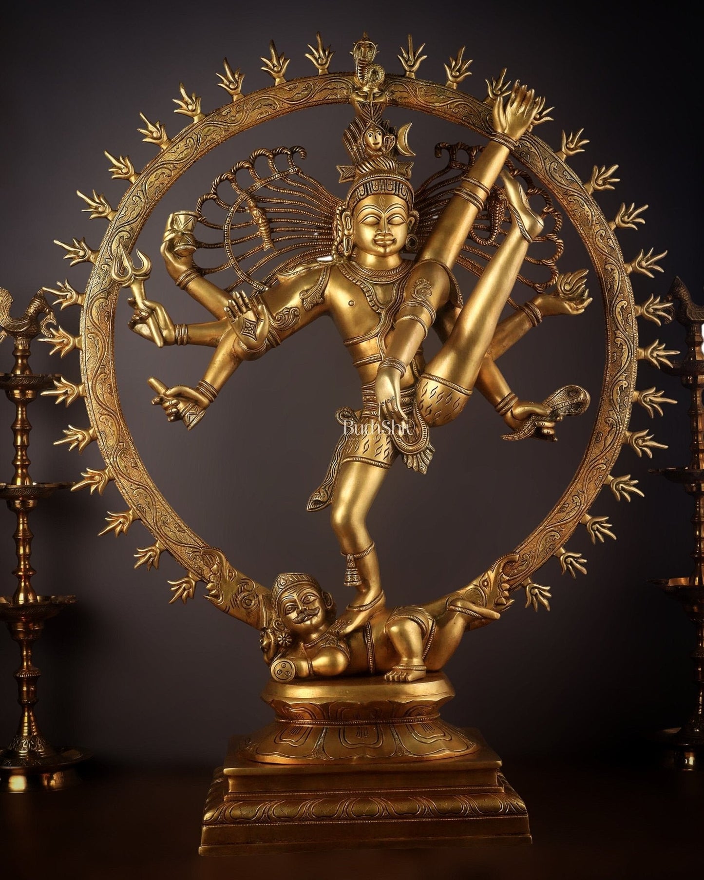 Pure Brass Unique Yogeshwar Nataraja Sculpture – Rare Find 41" antique gold - Sama Homes Idol - Brass Sculpture