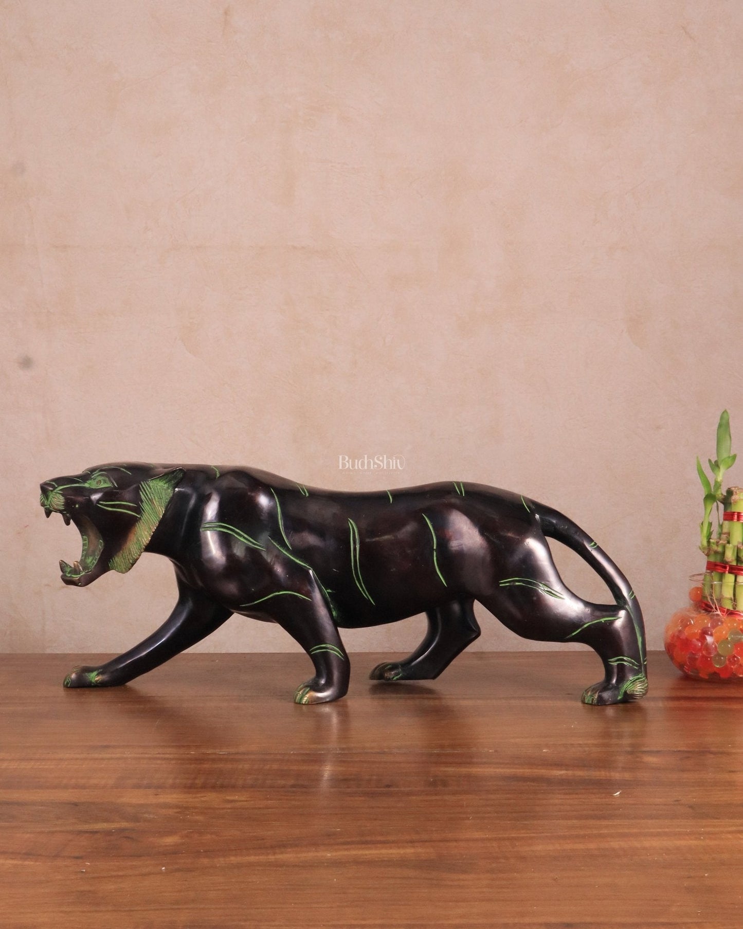Pure Brass Vintage Large Tiger Statue showpiece - 20"x7.5"x6", Vastu Approved - Sama Homes Idol - Brass Sculpture