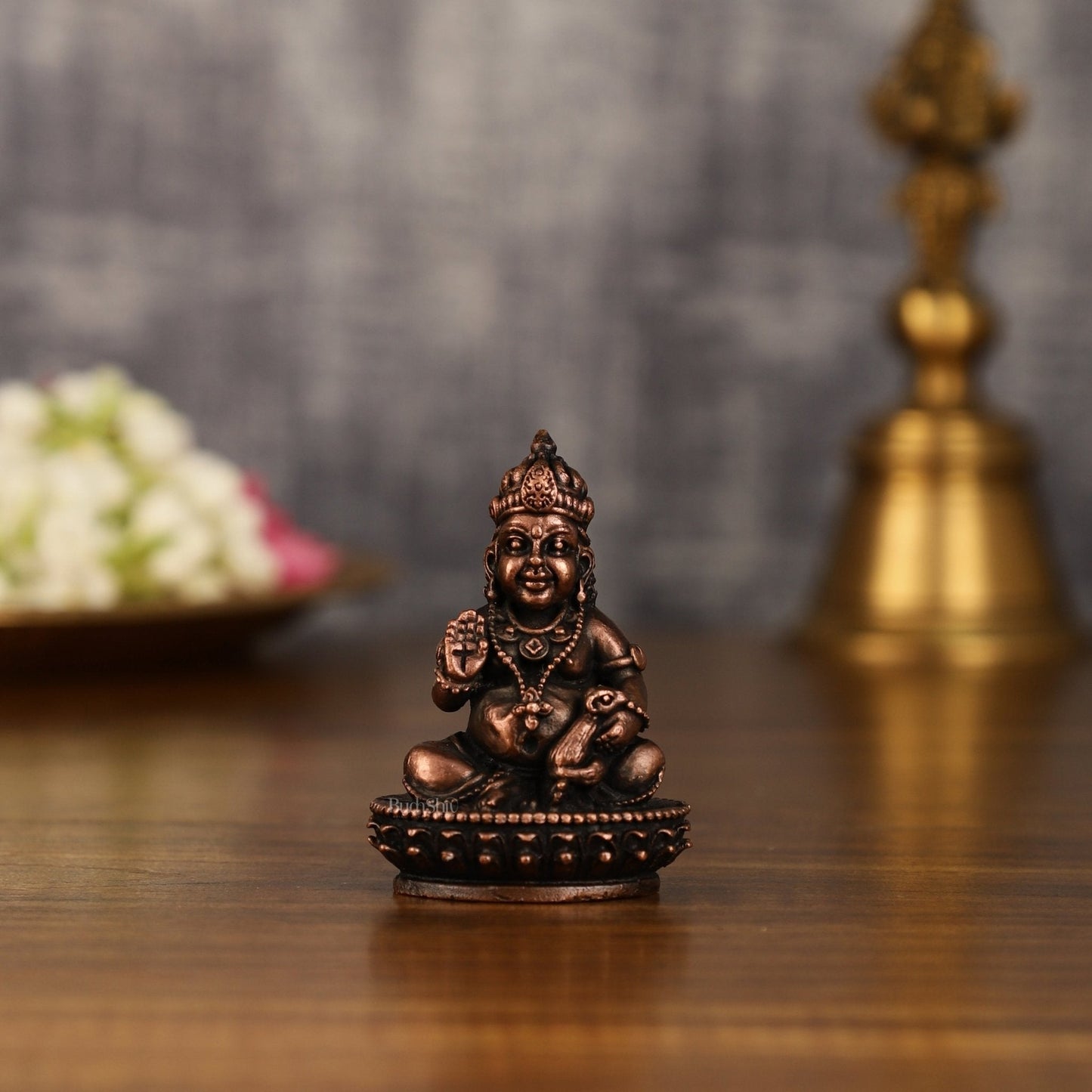 Pure Copper Lord Kubera Idol | 2 Inch Height - Sama Homes Idol - Brass Sculpture