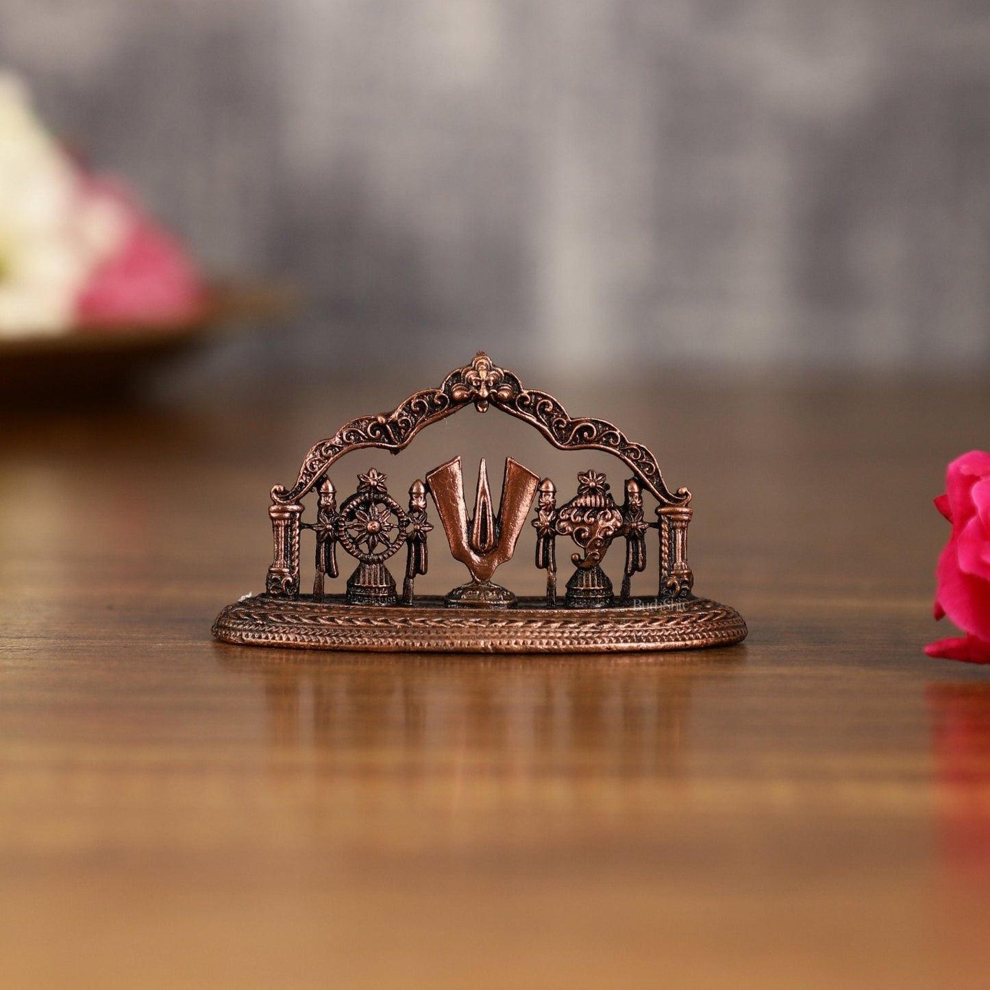 Pure Copper Shankh Chakra Tilak Symbol of Vaishnavas | 1.5 Inch - Sama Homes Idol - Brass Sculpture