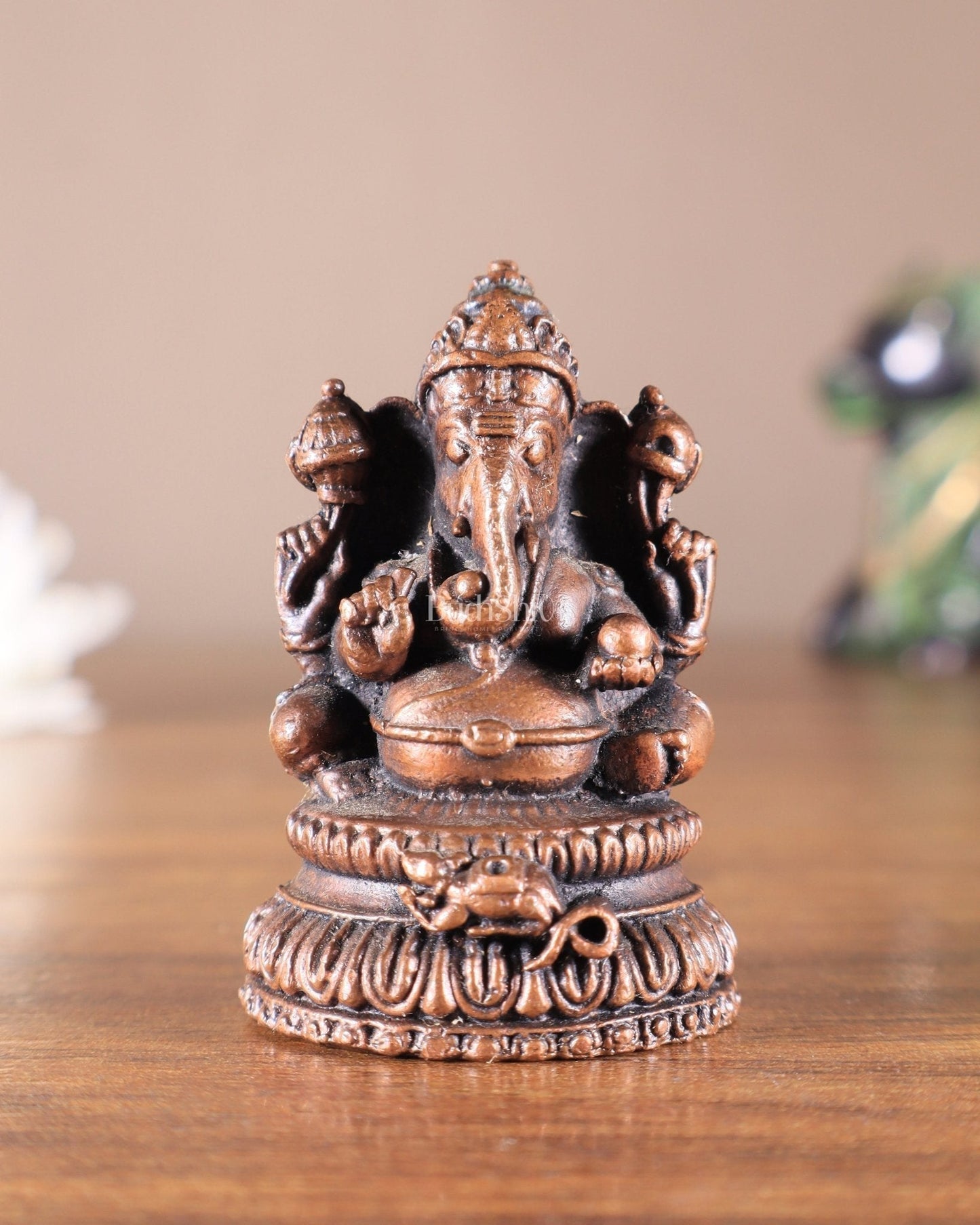 Pure Copper Tiny Lord Ganesha Idol – 5 cm (2") Height, 70g - Sama Homes Idol - Brass Sculpture