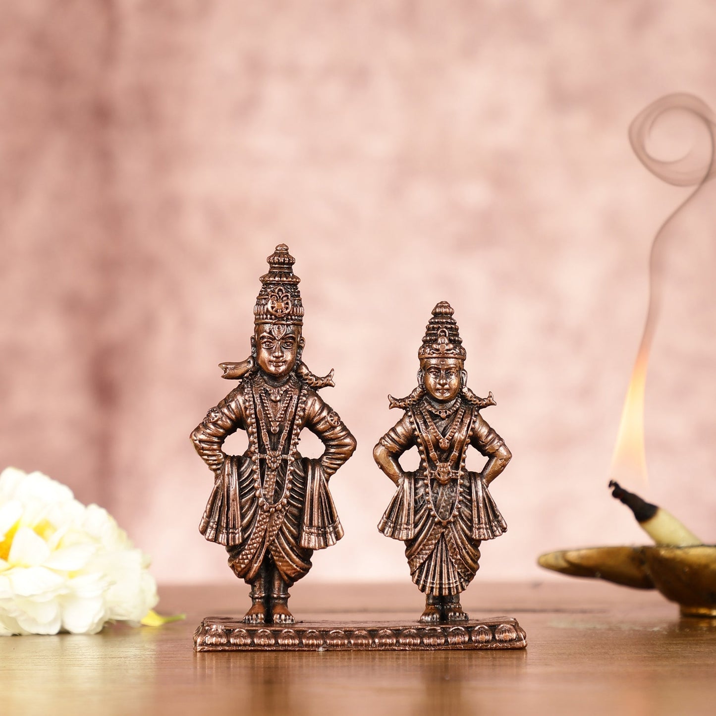Sacred Pure Copper Vitthal Rukmani Set Idols - Divine Devotion 3.5" - Sama Homes Idol - Brass Sculpture