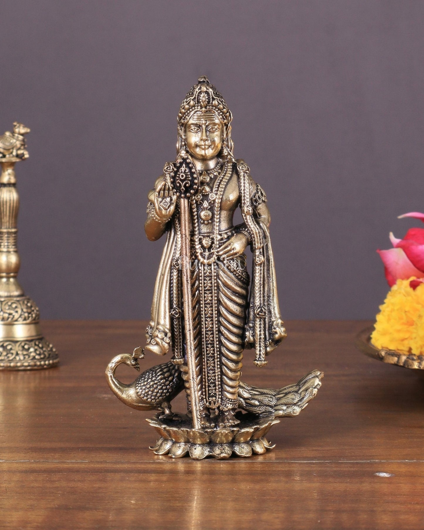 Superfine Brass Murugan Swamy Idol – Two Size Options | Intricately Crafted - Sama Homes Idol - Brass Sculpture