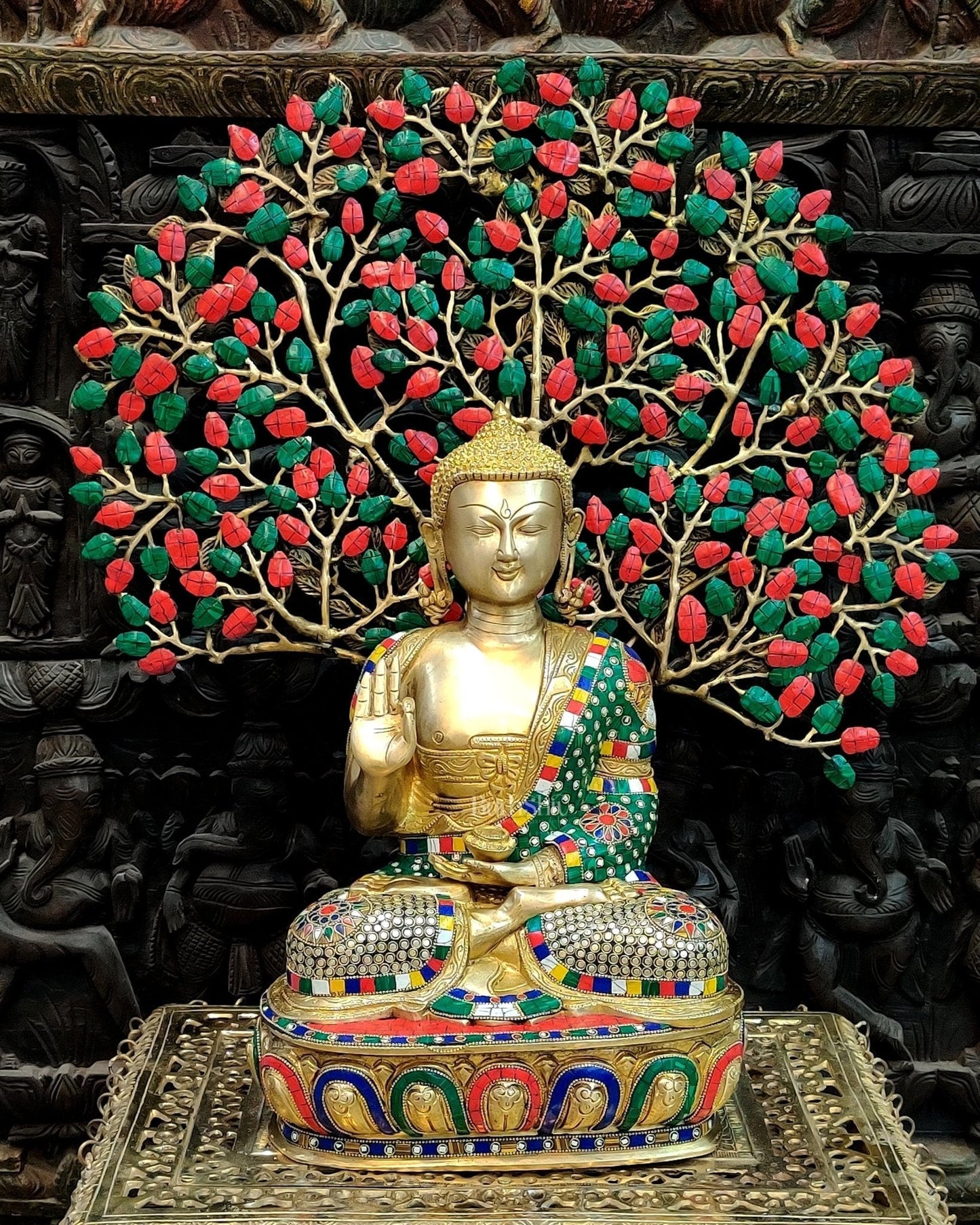 Superfine Pure Brass Buddha Statue with Kalpavriksha - 25.5 Inch - Sama Homes Idol - Brass Sculpture