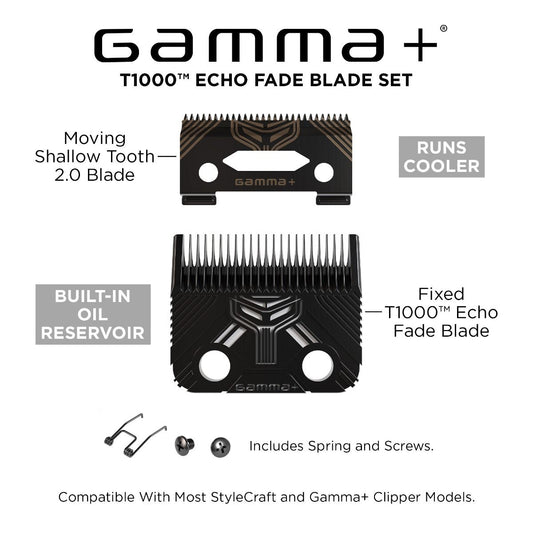 Gamma+ T1000 Echo Fixed Fade Blade and Shallow 2.0 Clipper Blade Set
