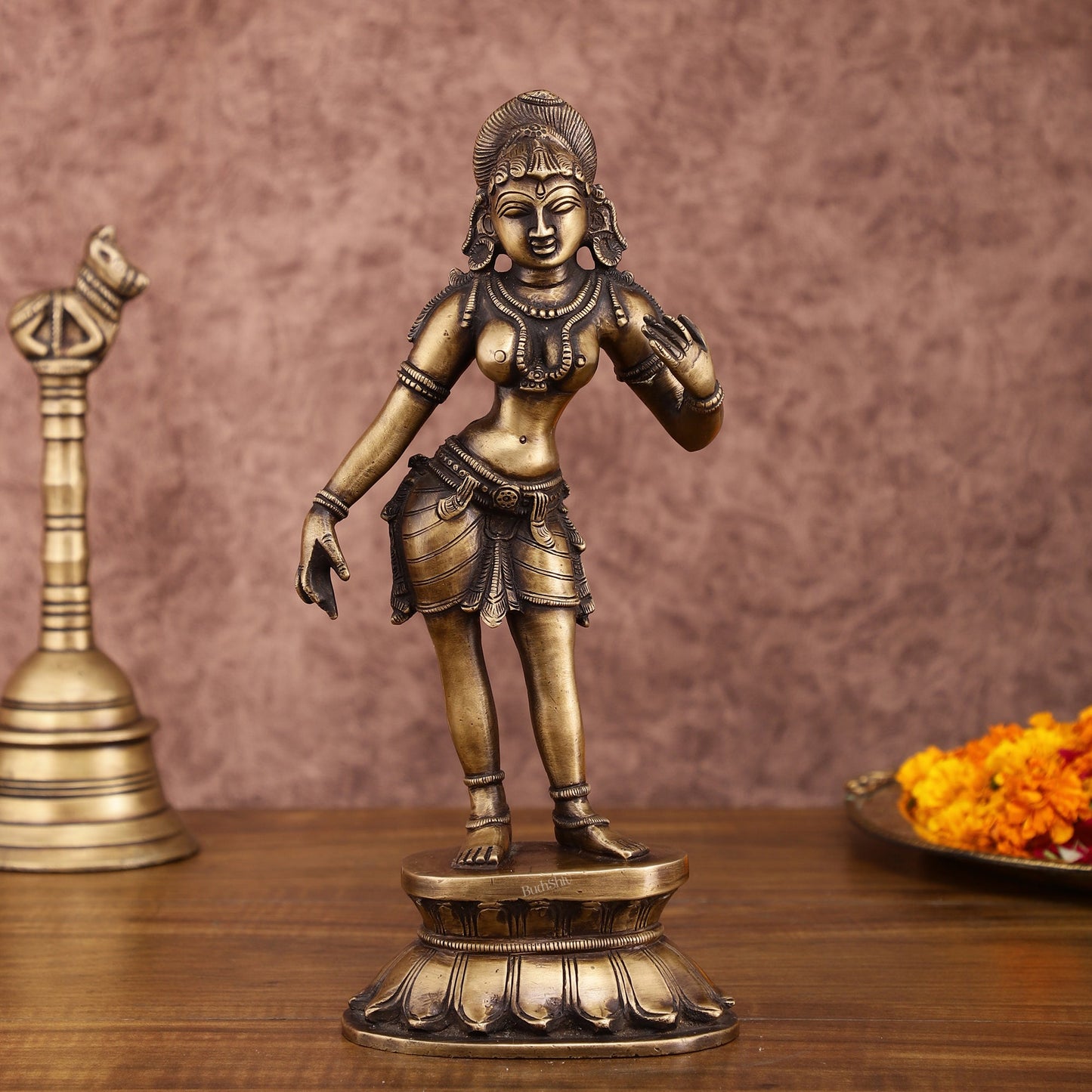 Traditional Brass Apsara Sculpture | 11 Inches | Elegant Design - Sama Homes Idol - Brass Sculpture