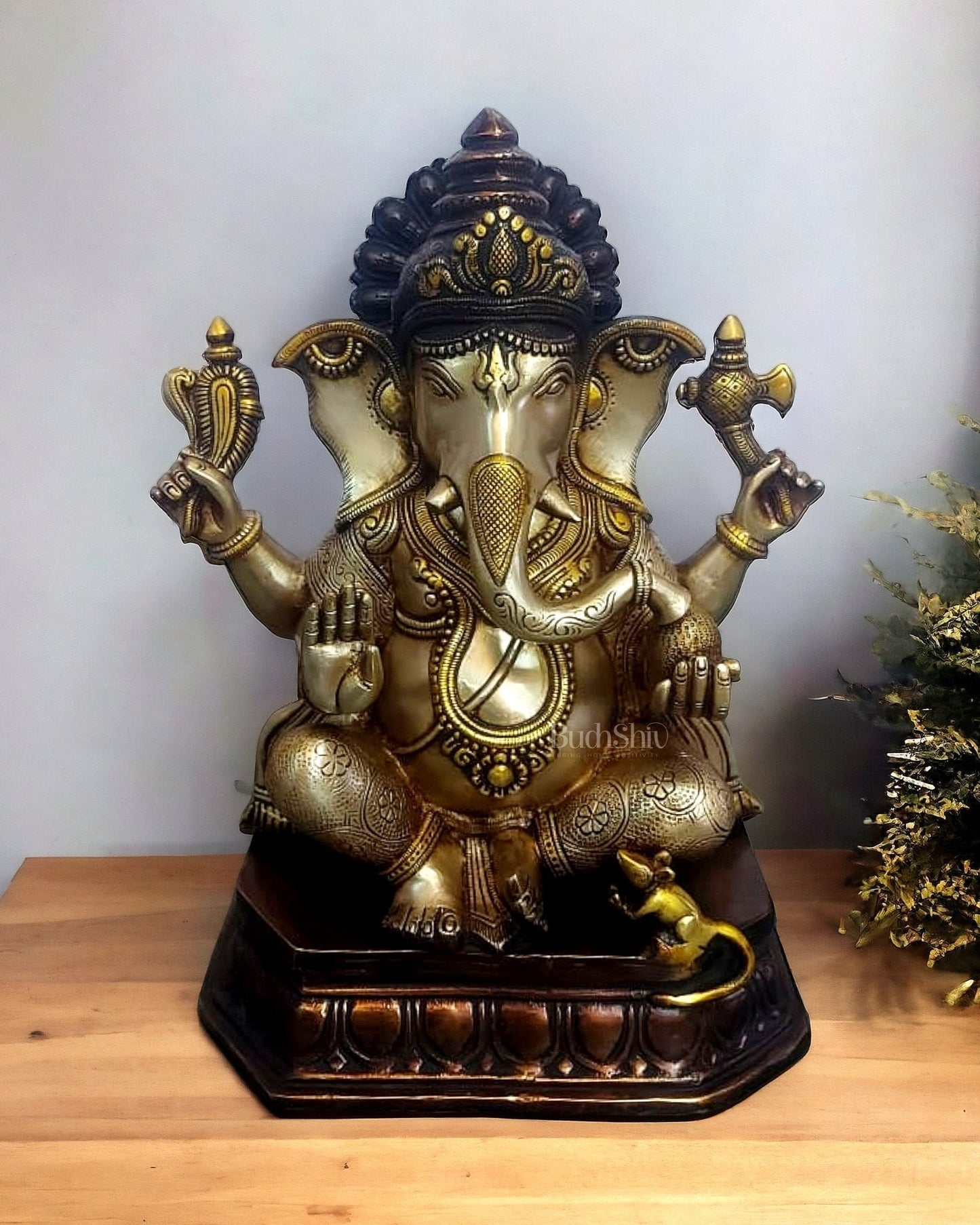 Unique Handcrafted Ganesha Statue 14 inch - Sama Homes Idol - Brass Sculpture