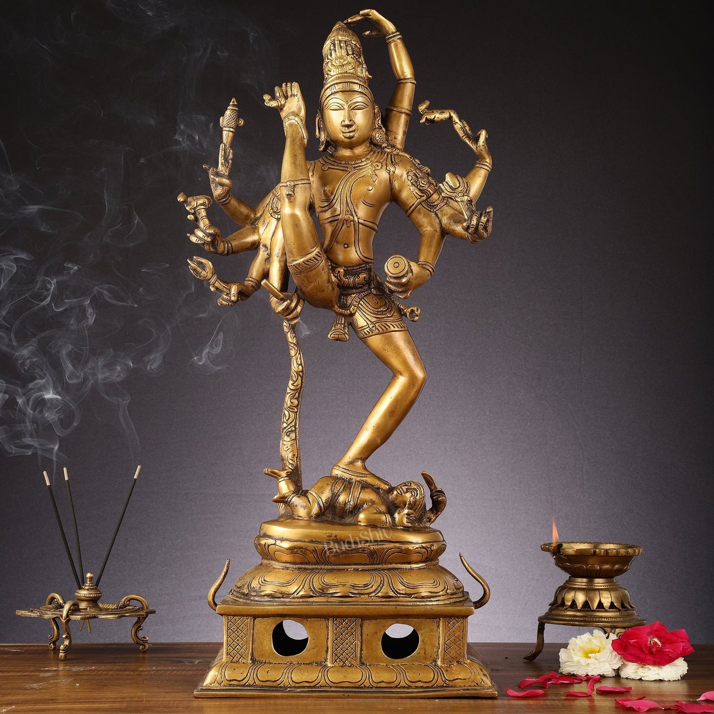 Urdhava Tandava Antique 26-Inch Brass Tripurantaka Lord Shiva Statue - Sama Homes Idol - Brass Sculpture