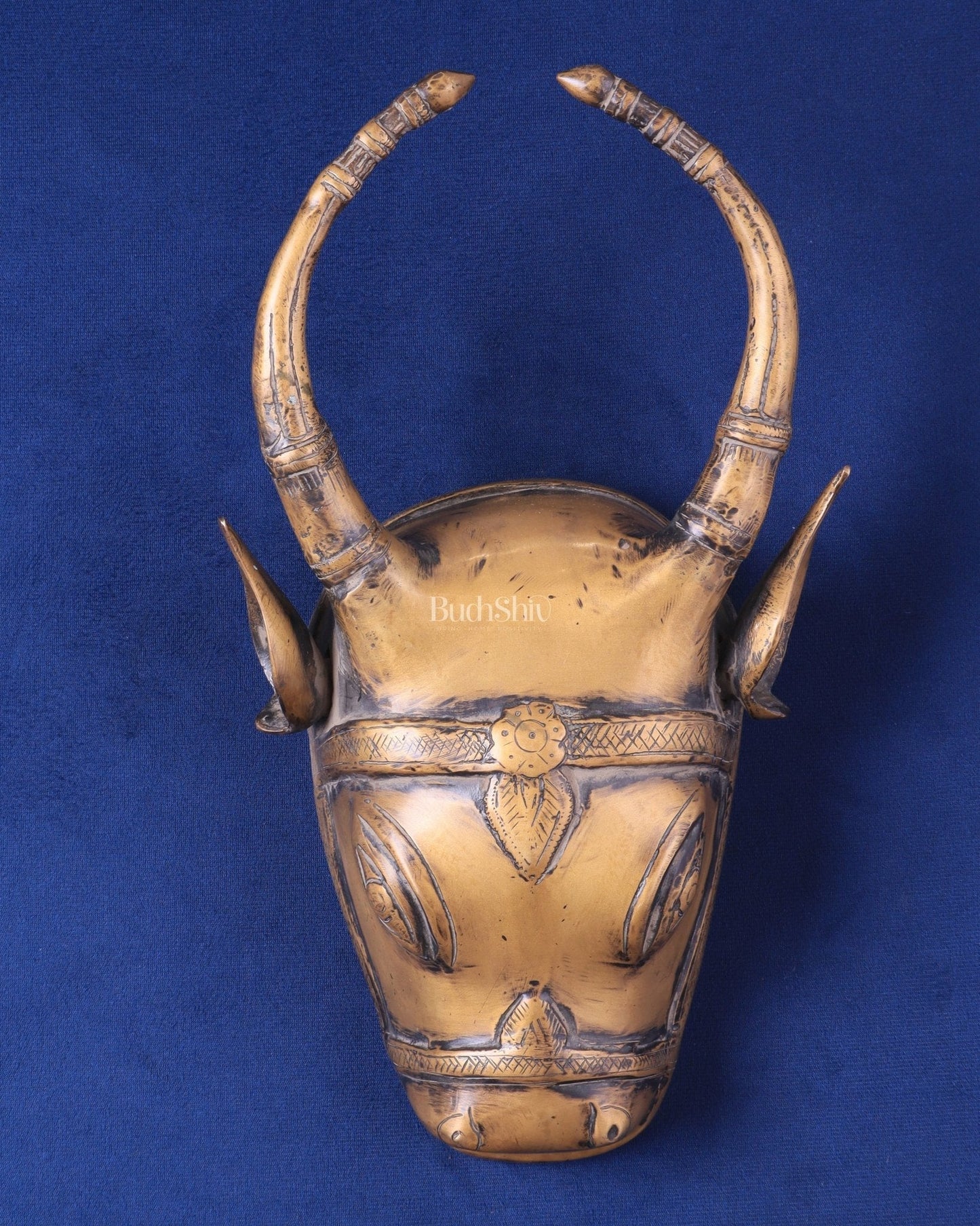 Vintage Brass Cow Head Wall Hanging – Antique Finish 12" - Sama Homes Idol - Brass Sculpture