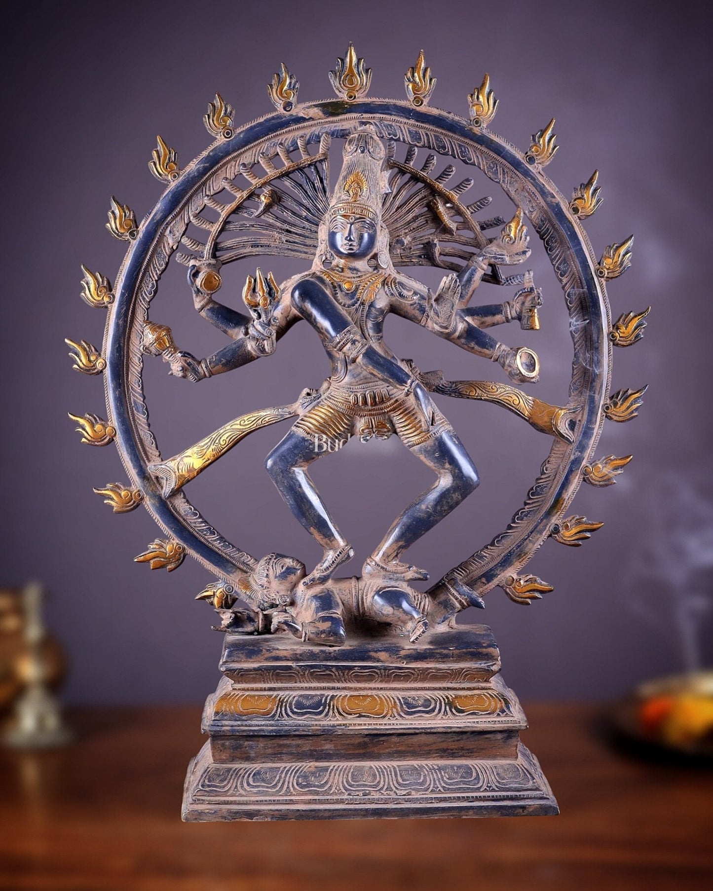 Vintage Brass Dancing Shiva as Nataraja Sculpture – 20" Height, Patina Finish - Sama Homes Idol - Brass Sculpture