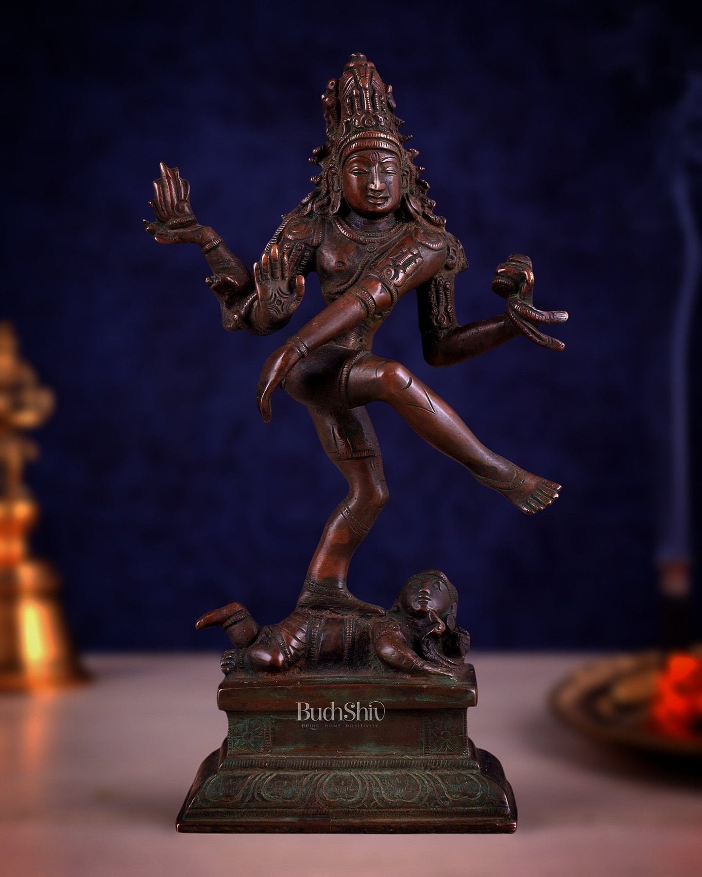Vintage Brass Dancing Shiva Idol | Unique Pose with Bronze Finish 10" - Sama Homes Idol - Brass Sculpture