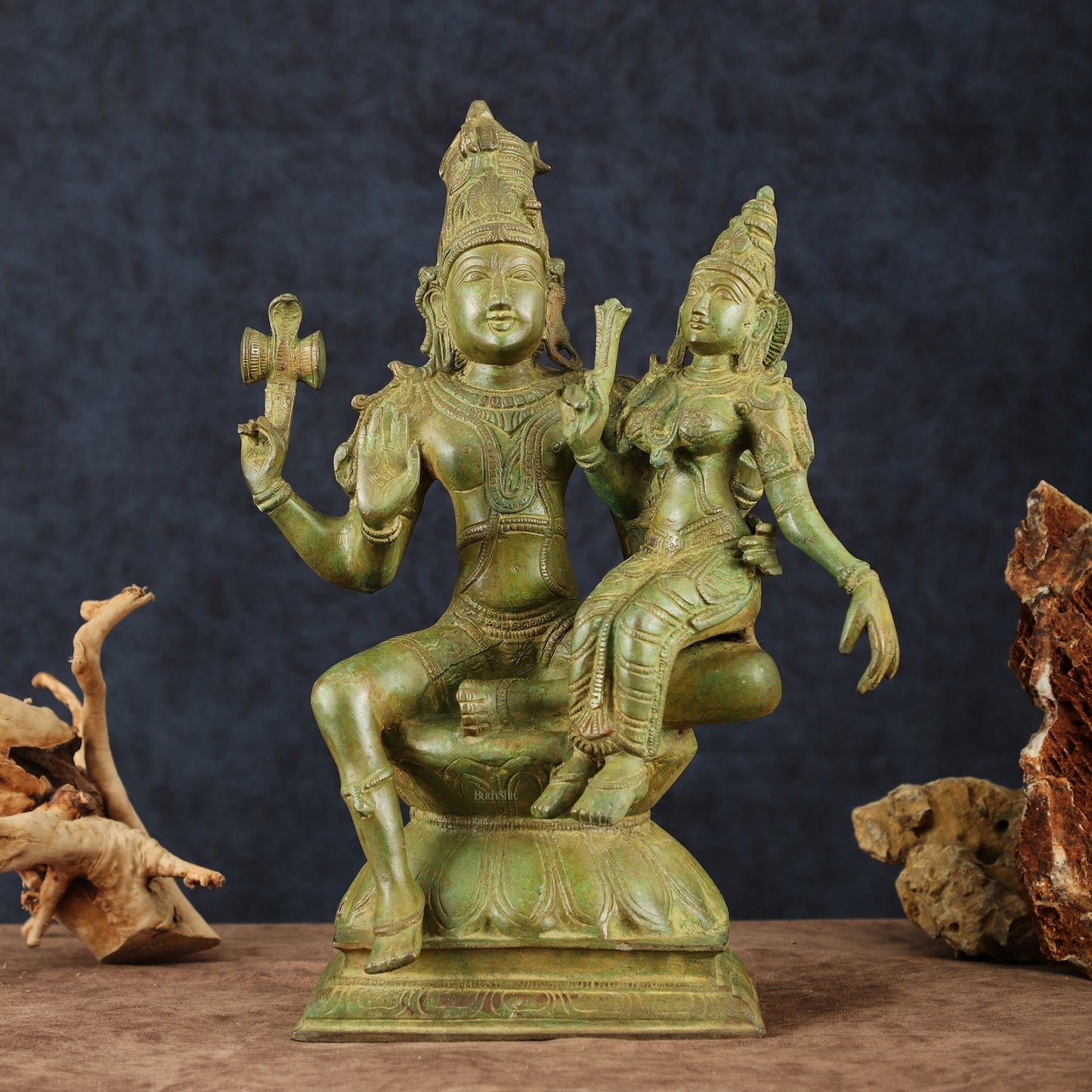 Vintage Brass Lord Shiva and Goddess Parvati Idol - 15" Height - Sama Homes Idol - Brass Sculpture