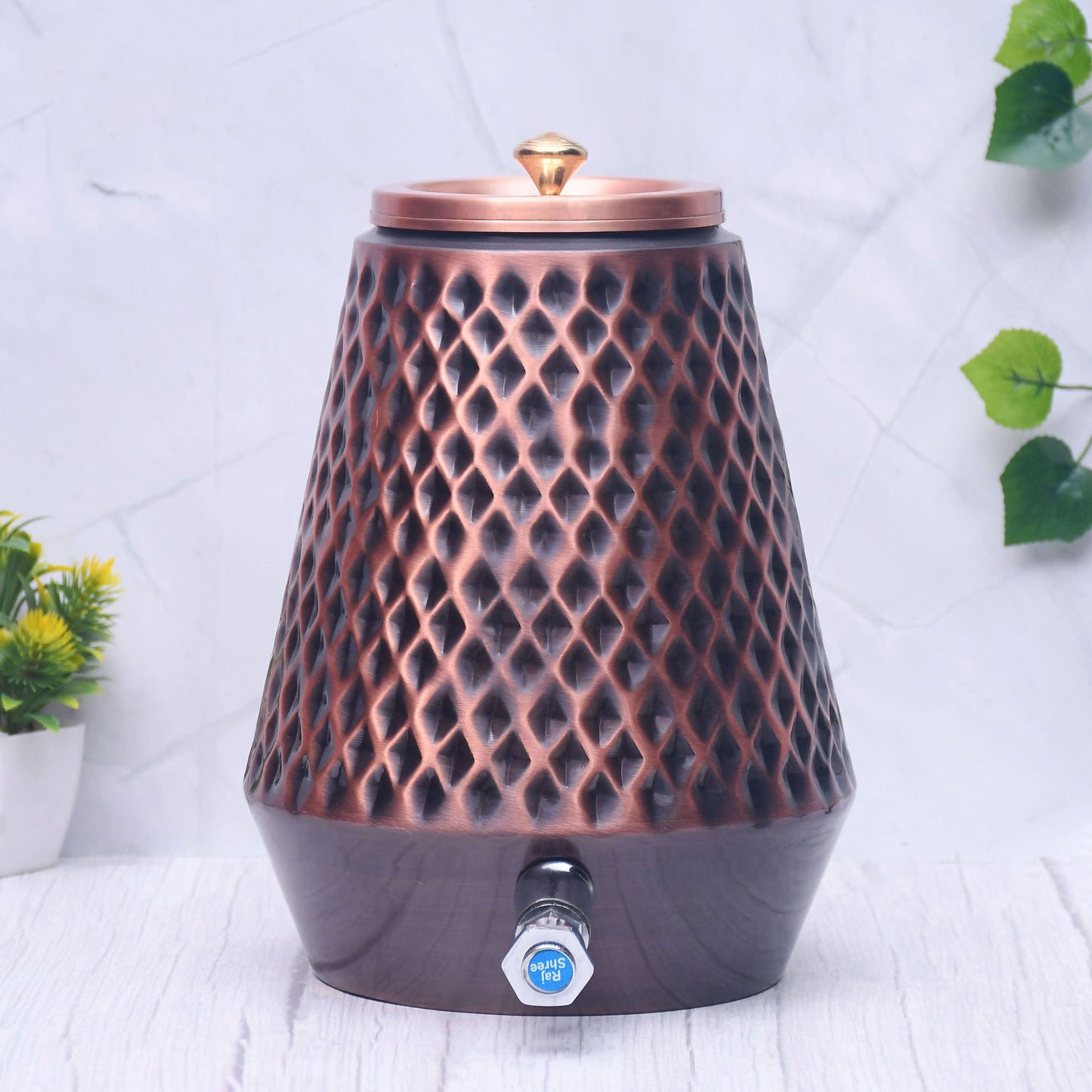 Pure Copper Water Dispenser Conical Antique Diamond Designed Capacity - Sama Homes