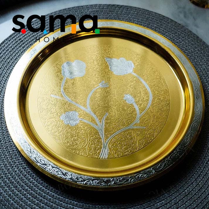 Exclusive Brass Pooja Thali with Brass Finished (Set of 8 Pieces) - Sama Homes