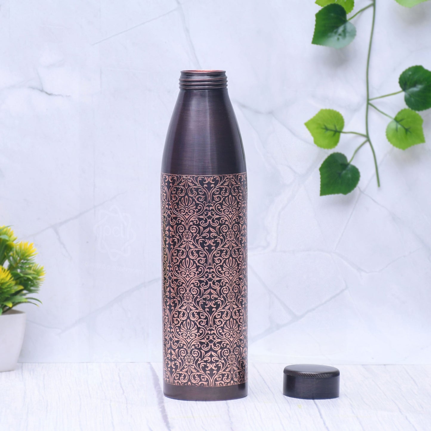 Pure Copper Dr Water Bottle Antique Engraved Capacity 1000ML. - Sama Homes