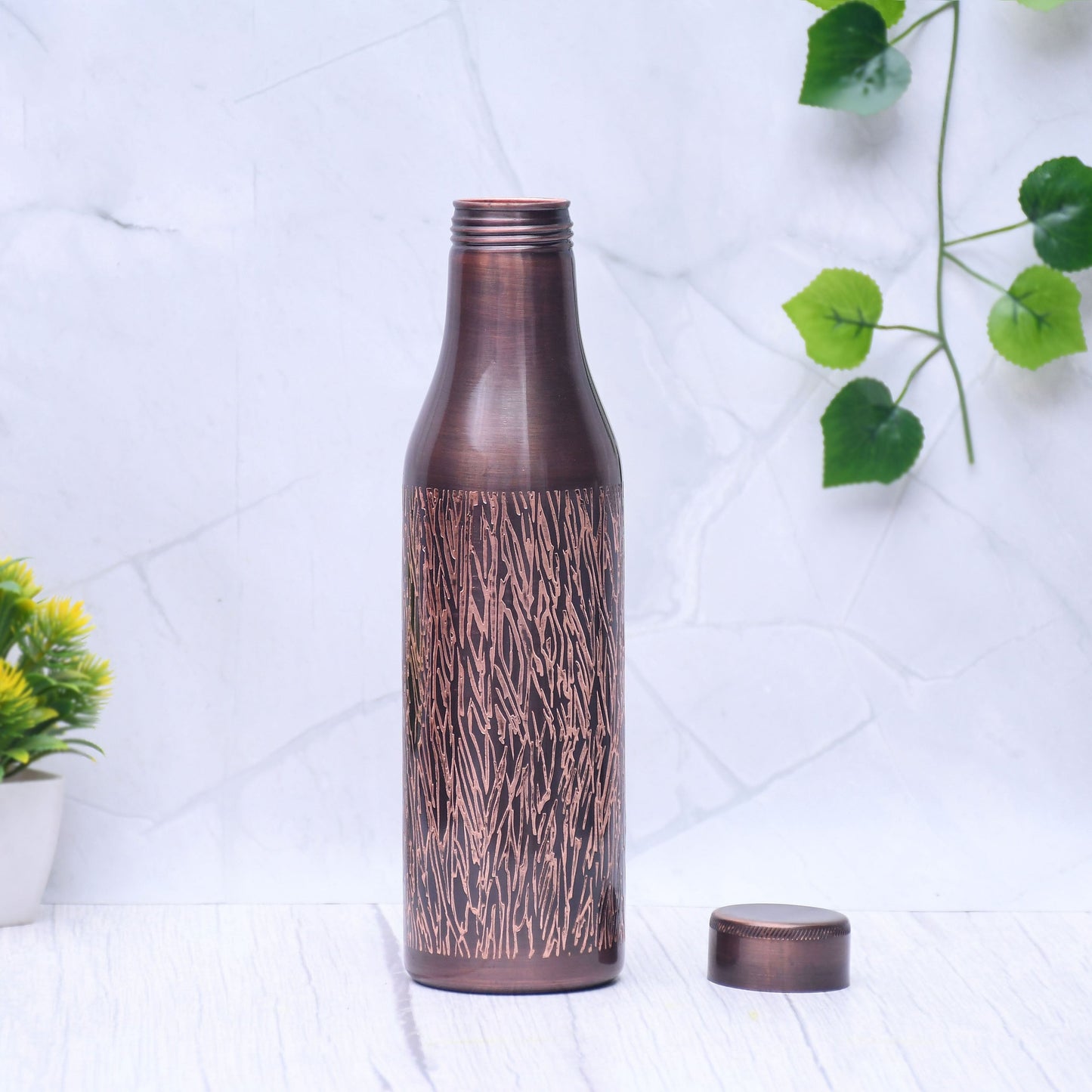 Pure Copper Water Bottle Light Curved Antique Black Design Capacity 1000ML - Sama Homes