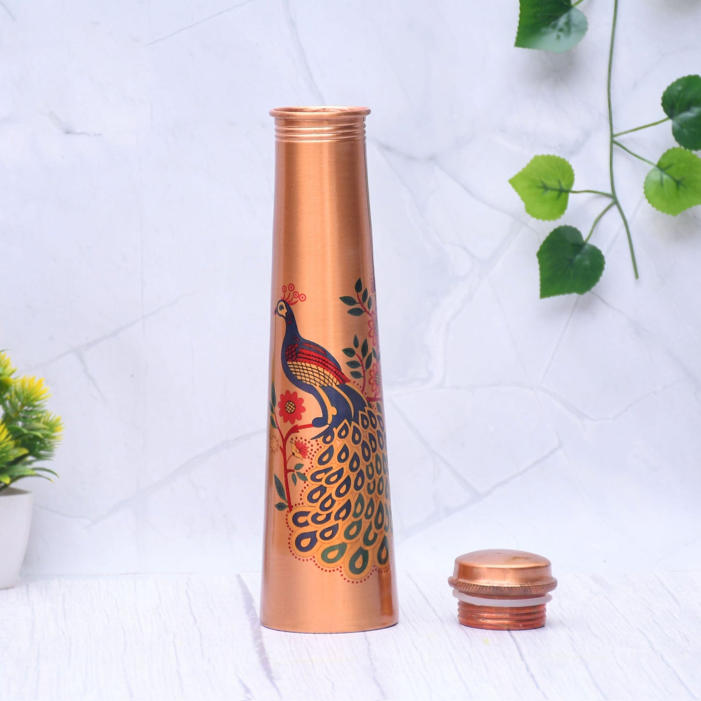 Pure Copper Water Bottle Unique Peacock Printed Designed Capacity 1000ML - Sama Homes