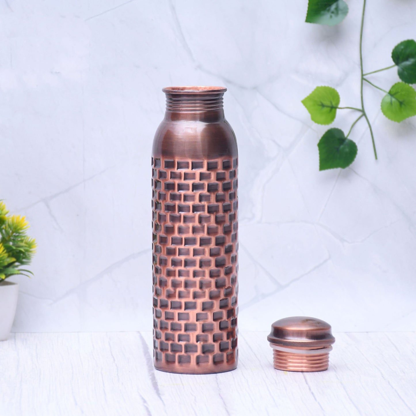 Pure Copper Water Bottle Antique Brick Design Capacity 1000ML - Sama Homes