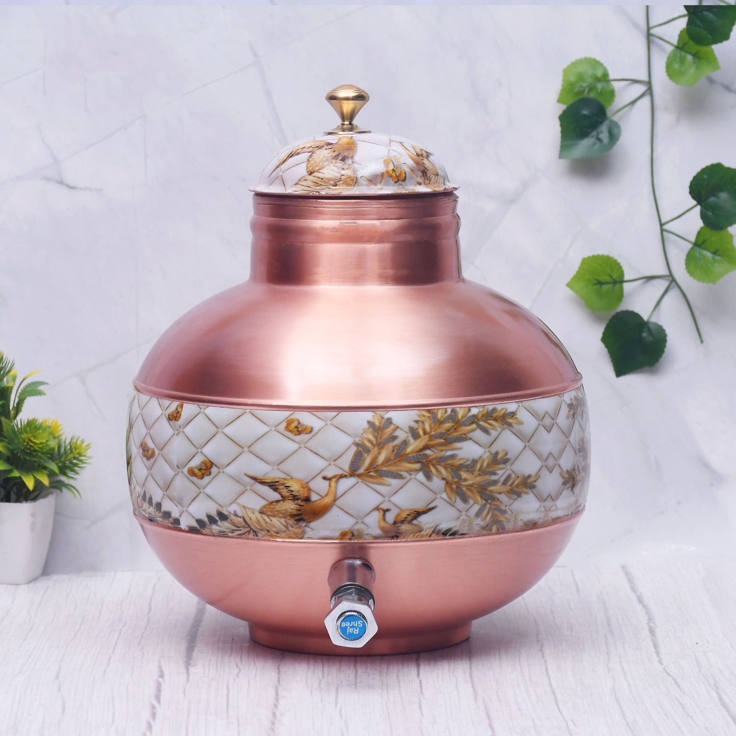 Pure Copper Water Dispenser Half Enamel Ghada/Pot Water Dispenser Capacity - Sama Homes