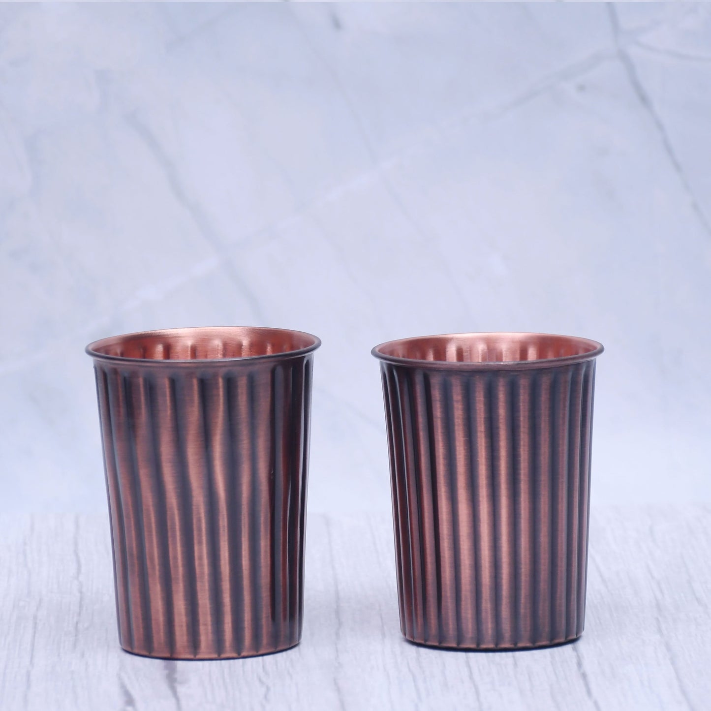 Pure Copper Water Glass Set of 2 Antique Rope Design Tumbler Capacity 300ML - Sama Homes
