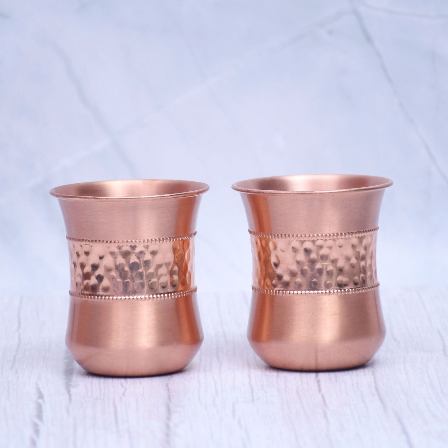 Pure Copper Water Glass Set of 2 Half Hammered Damru Tumbler Capacity 300ML - Sama Homes