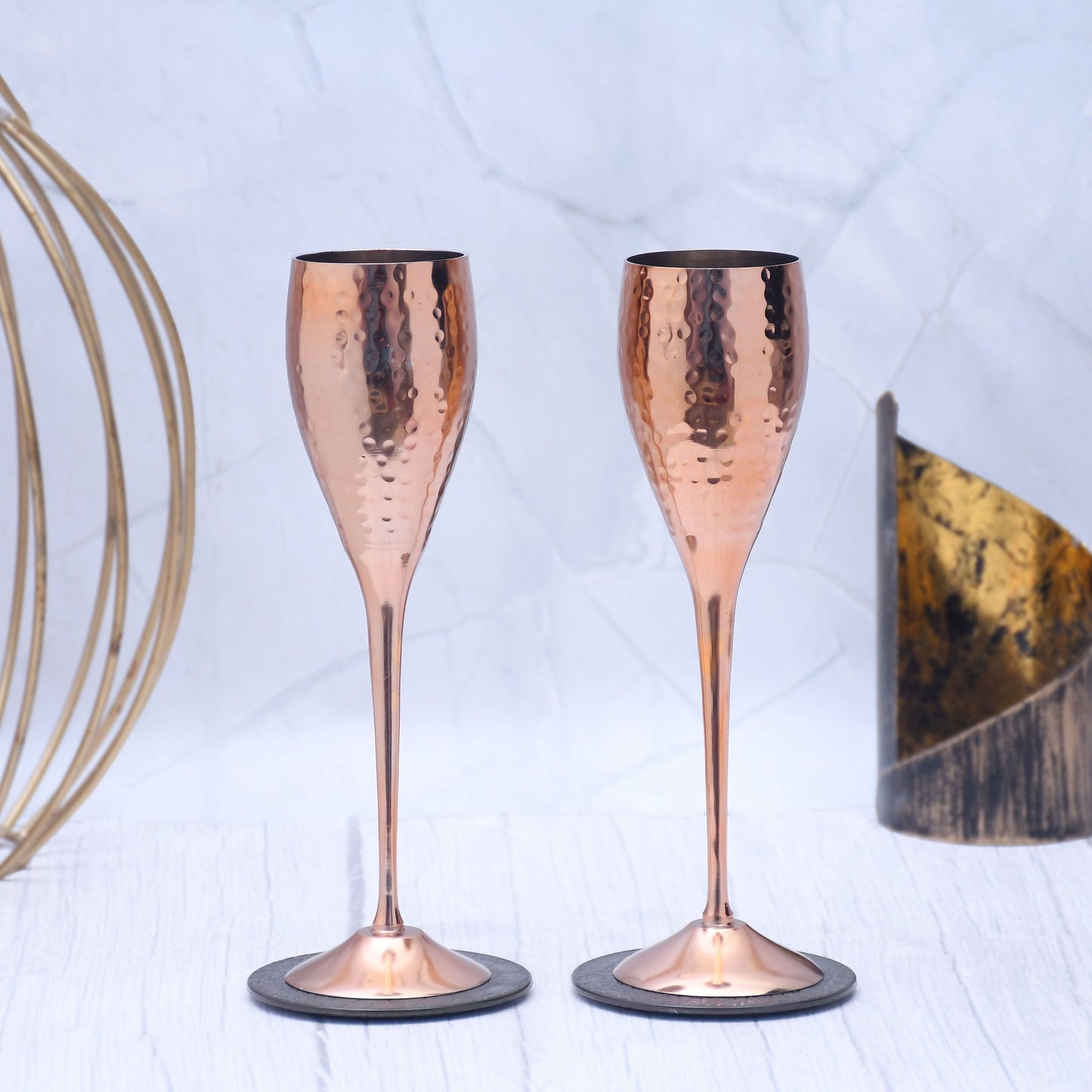 Beautifully Designed Round Copper Finished Goblet Glasses Set of 2 - Sama Homes