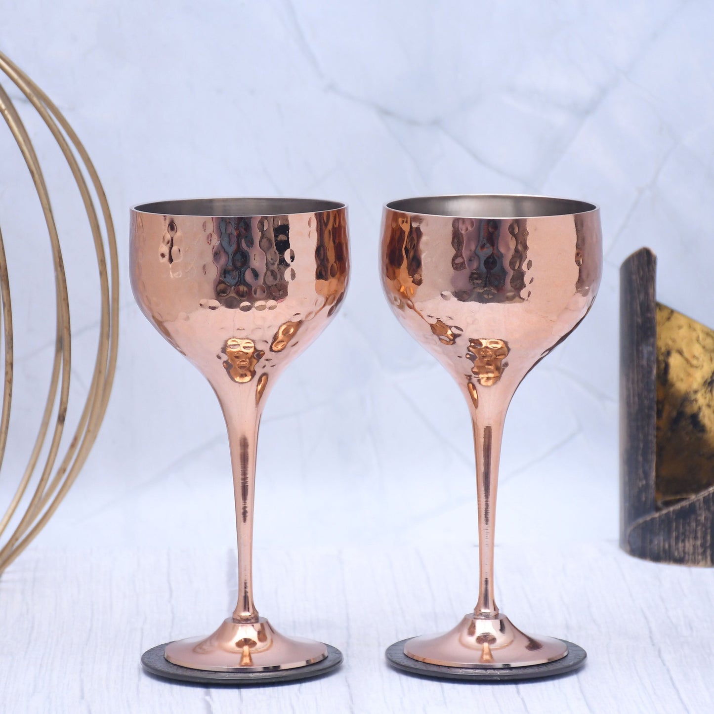 Beautifully Designed Pakiza Copper Finished Goblet Glasses | Set of 2 - Sama Homes