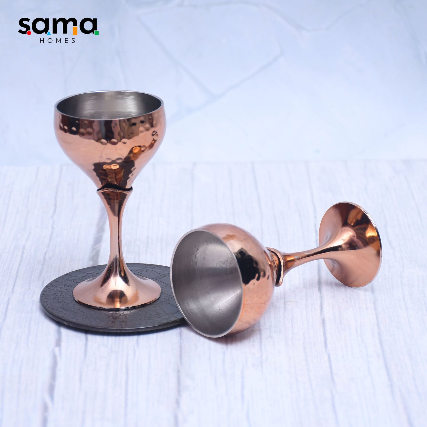 Set of 2 Round Tequila Glasses – Copper-Finished Barware for Stylish Home Bars - Sama Homes