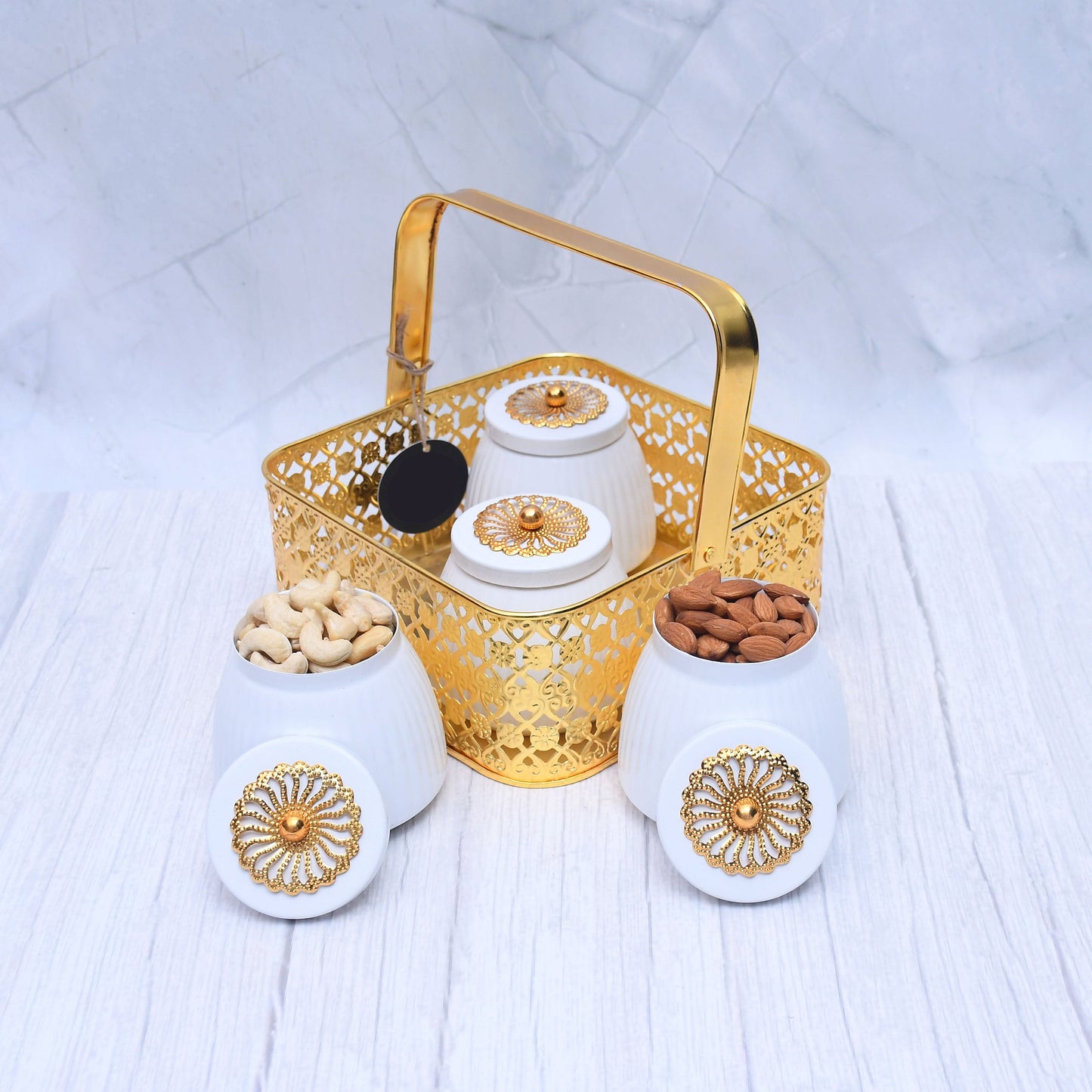 Exclusive Basket with 4 Dry Fruit Container Pot For Multi-Purposes - Sama Homes