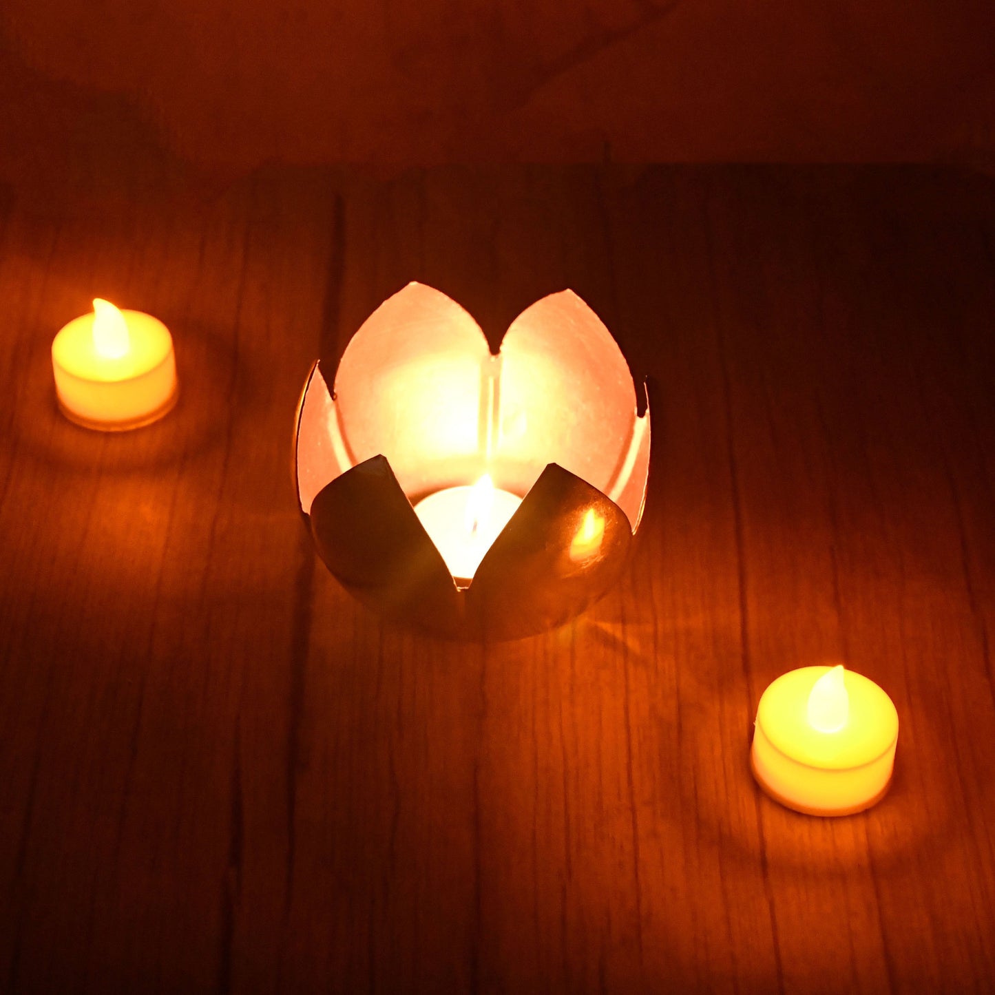Lotus Shaped Tea- light with Copper Finish - Sama Homes
