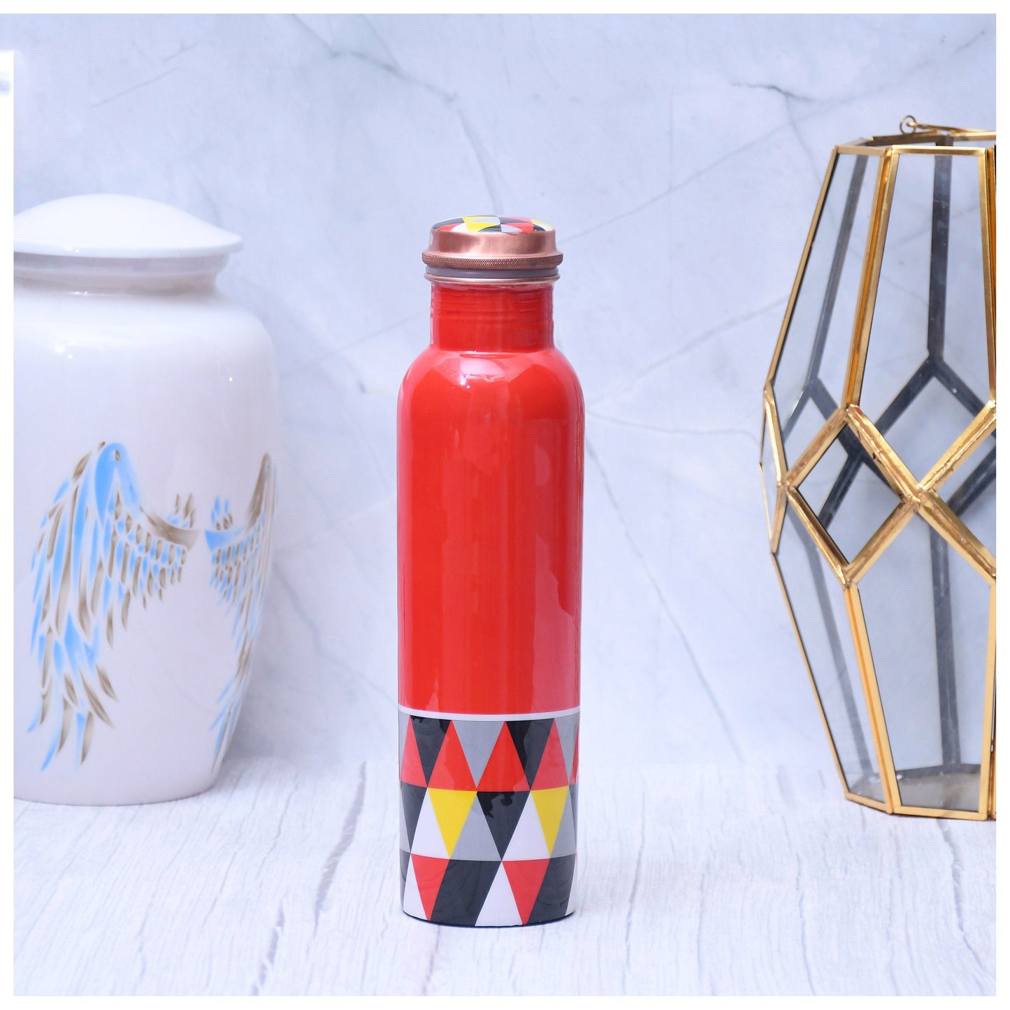 Exclusive Triangle Design Printed Copper Water Bottle Leak Proof Capacity 1000 ML - Sama Homes