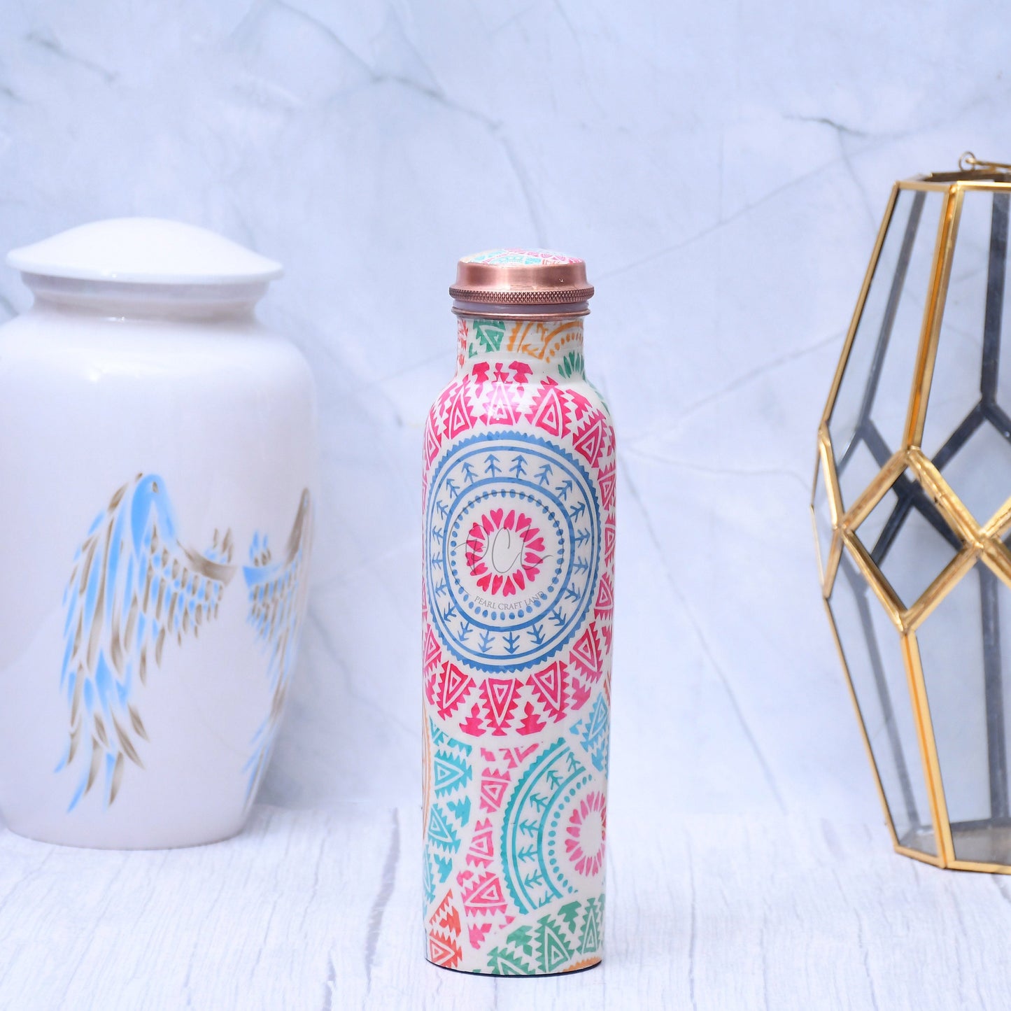 Exclusive Mandala Design Printed Copper Water Bottle Capacity 1000 ML - Sama Homes