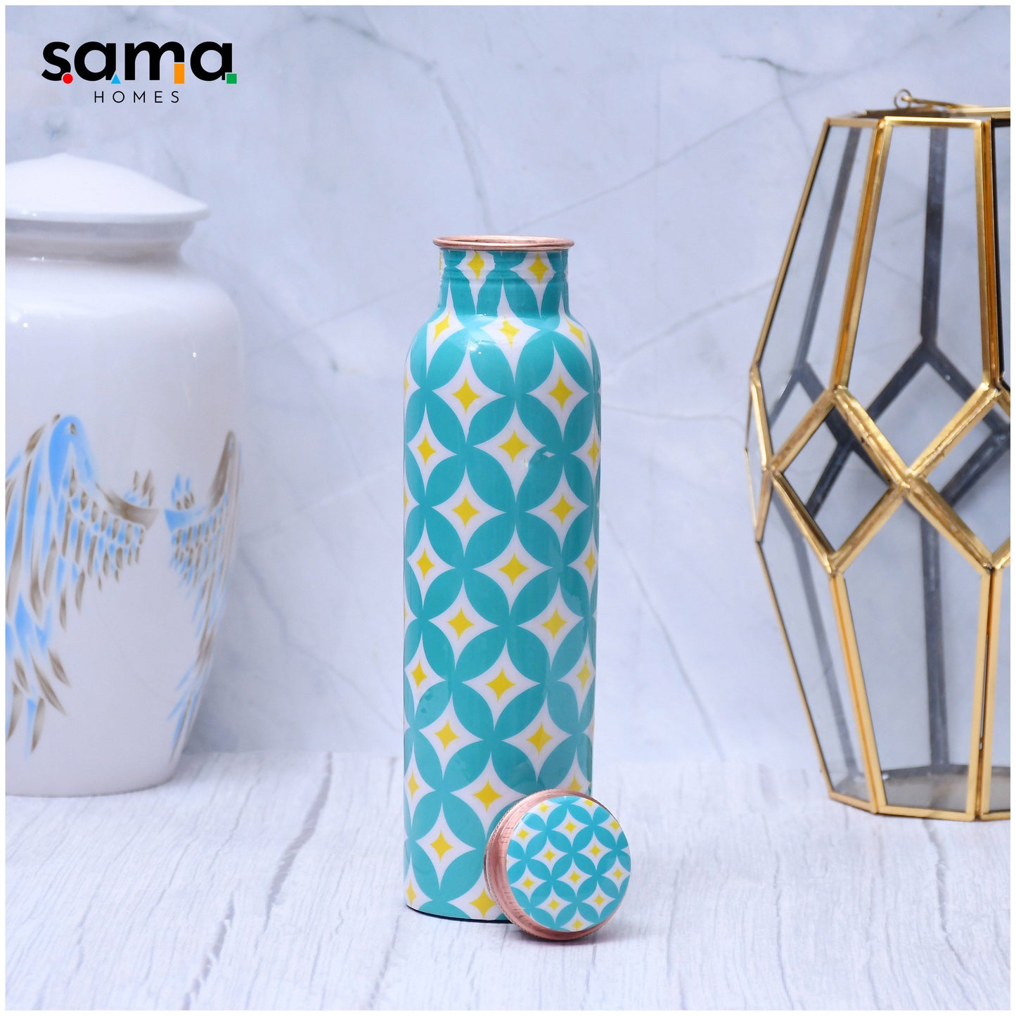 Refreshing Sky Blue Digital Printed Copper Water Bottle Leak Proof Capacity 1000 ML - Sama Homes