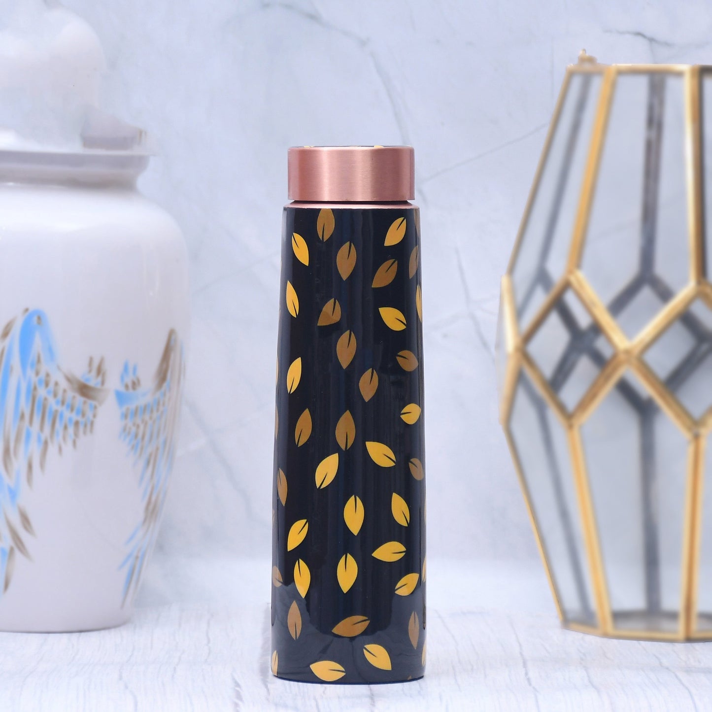 Leaf Design Printed Copper Water Bottle Enamel Leak Proof Capacity 1000 ML - Sama Homes