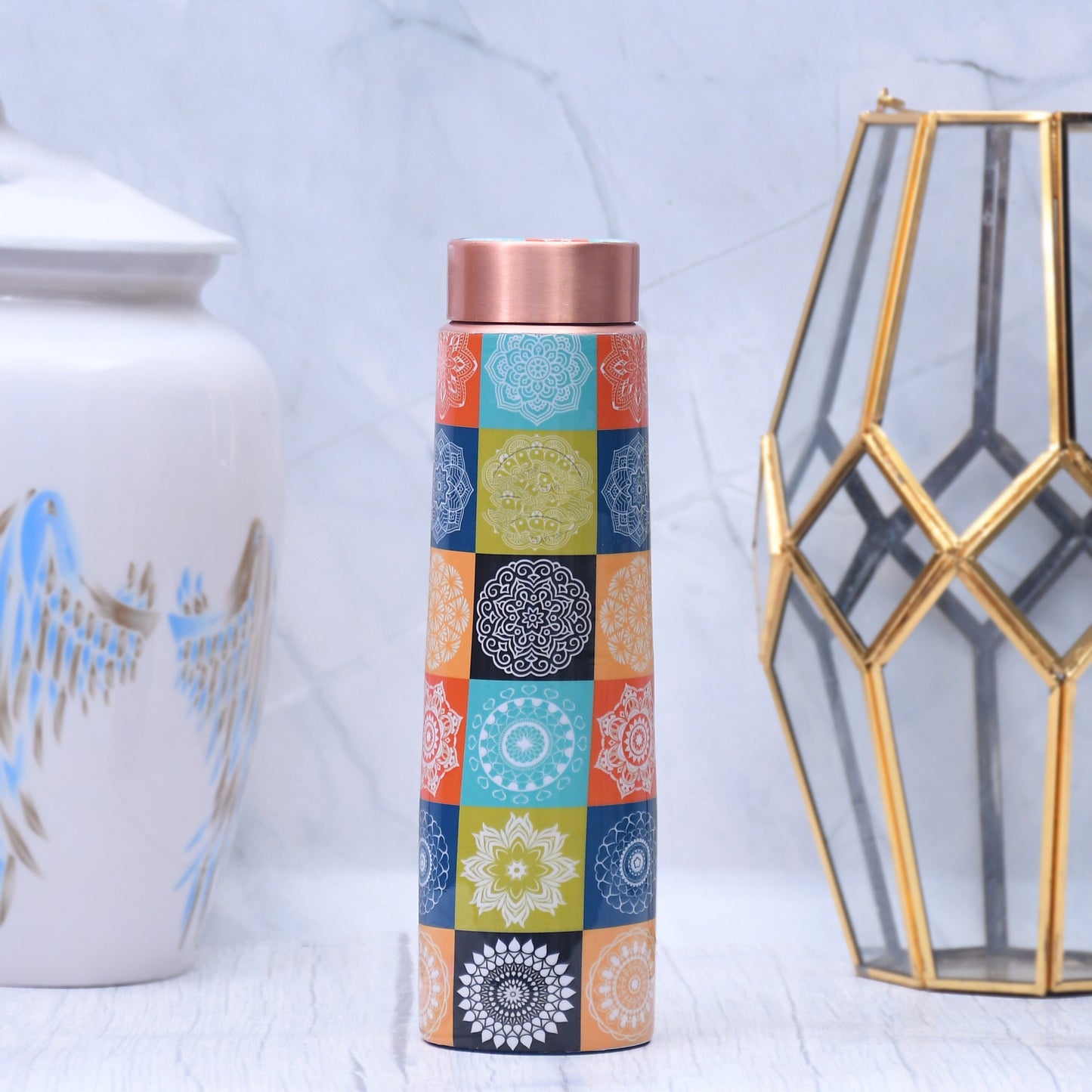 Premium Designed Copper Water Bottle Enamel Leak Proof Capacity 1000 ML - Sama Homes