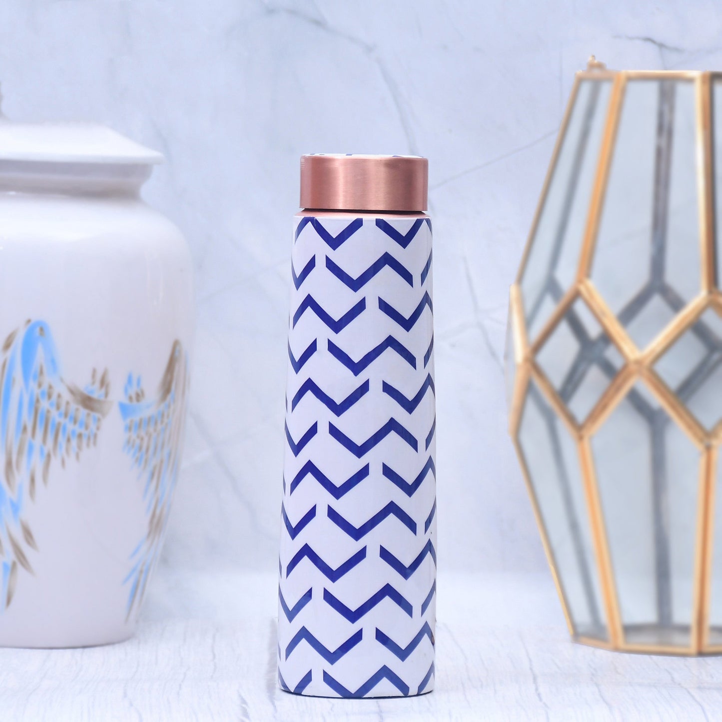 Blue Wave Design Printed Copper Water Bottle Leak Proof Capacity 1000 ML - Sama Homes