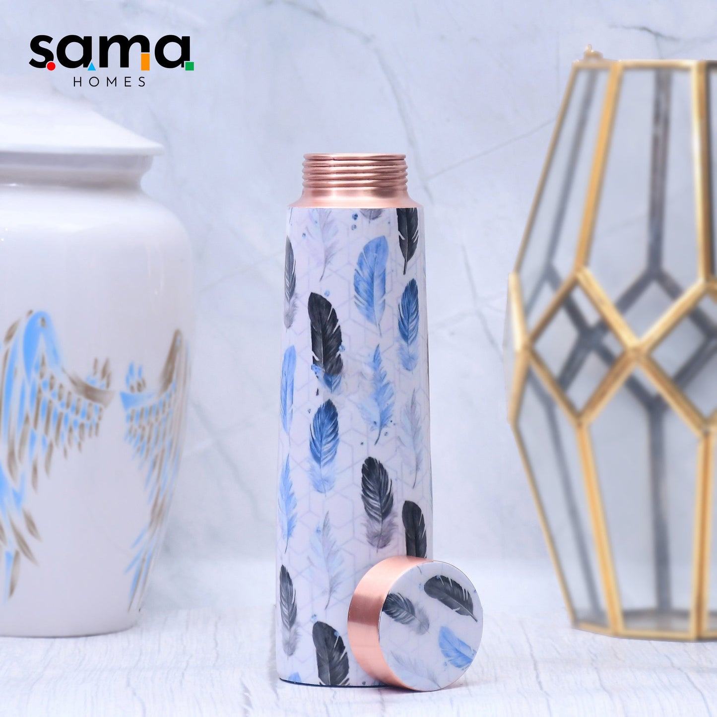 The Spring Leaves Printed Copper Bottle Enamel Leak Proof Capacity 1000 ML - Sama Homes