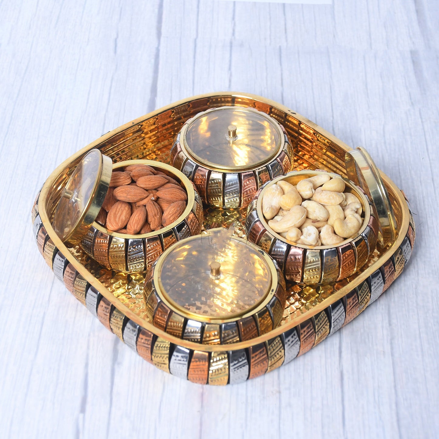 Multipurpose Brass Supari Set Decorative Box with 4 Container Set of 5 - Sama Homes