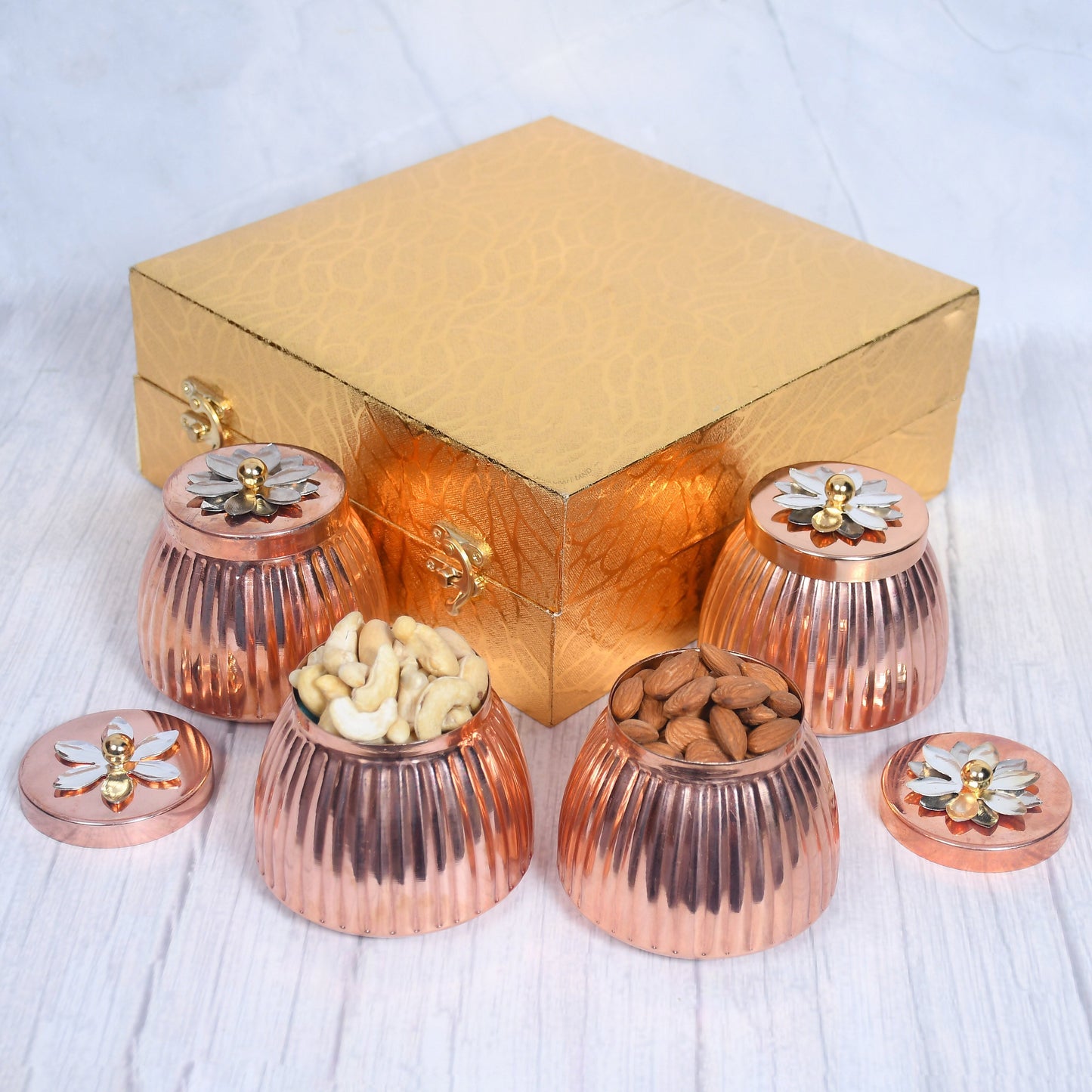 Copper Dry-Fruit Pot Gifting Box Set of 4 and 2 - Sama Homes