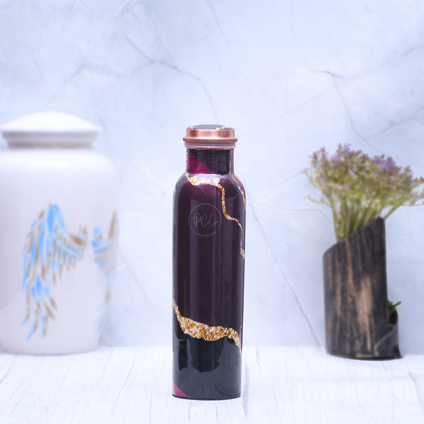 Exclusive Black Designed Pure Copper Bottle with Golden Stripes Leak Proof Capacity 1000 ML - Sama Homes