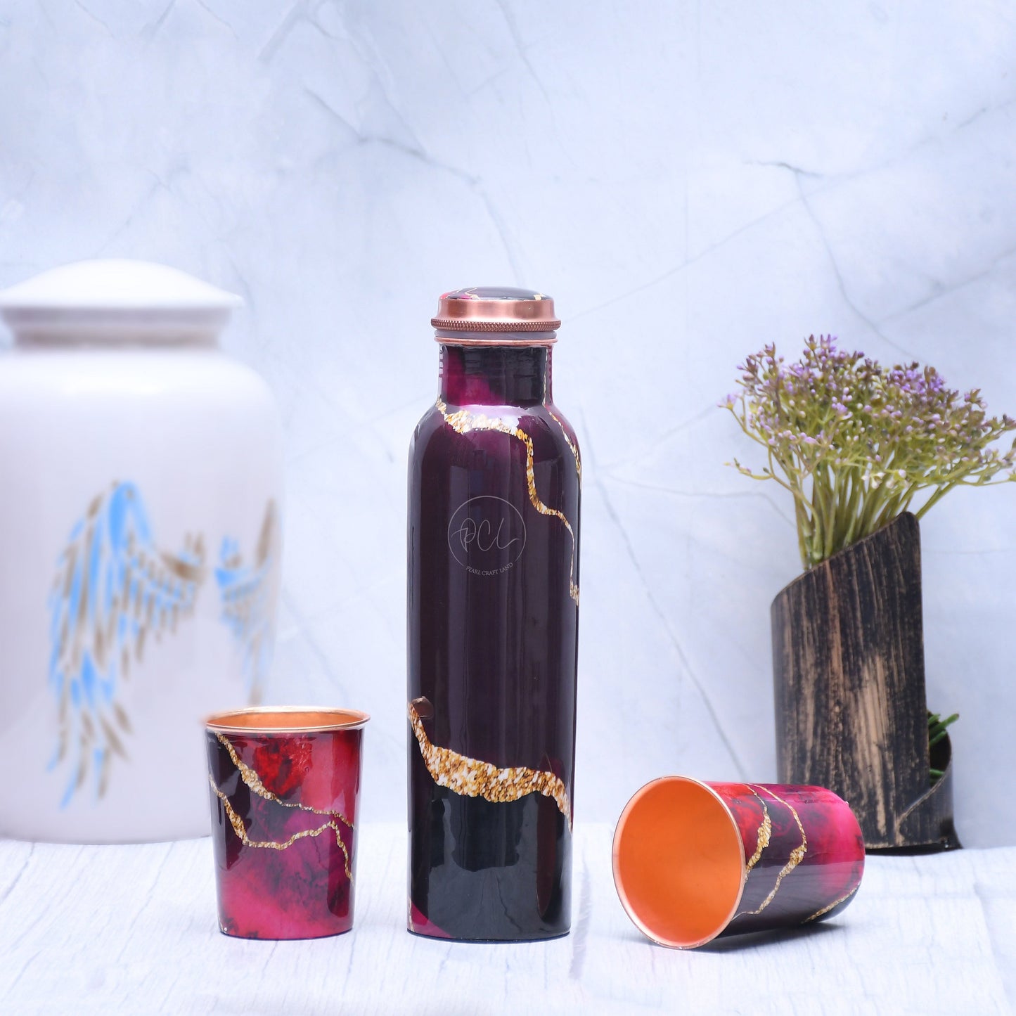 Copper Water Bottle + 2 Glasses Gift Set | Sustainable Gifting Idea | 1440 ML - Sama Homes