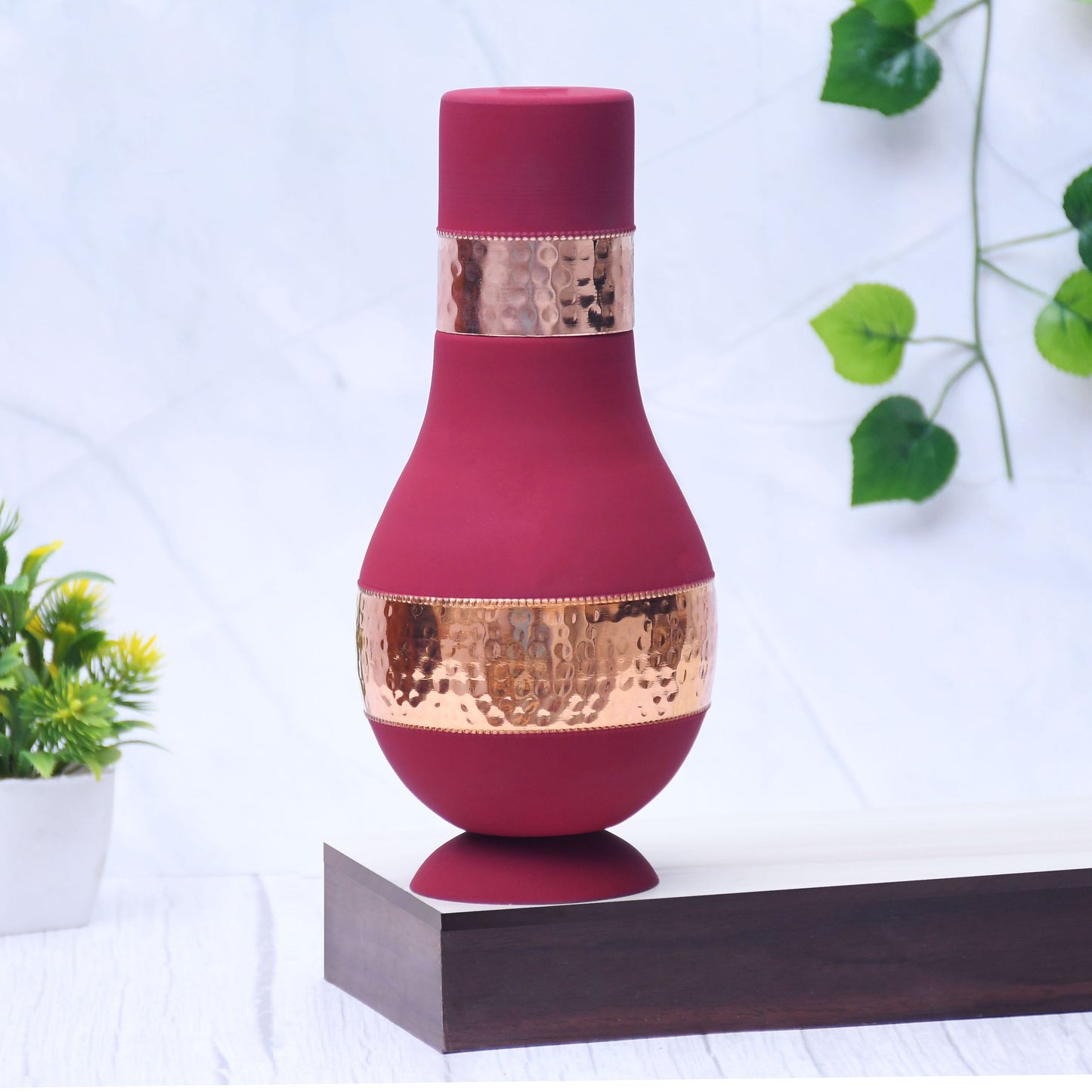 Pure Copper Silk Red Cherry Modern Surahi with Inbuilt Glass Capacity 1000ML - Sama Homes