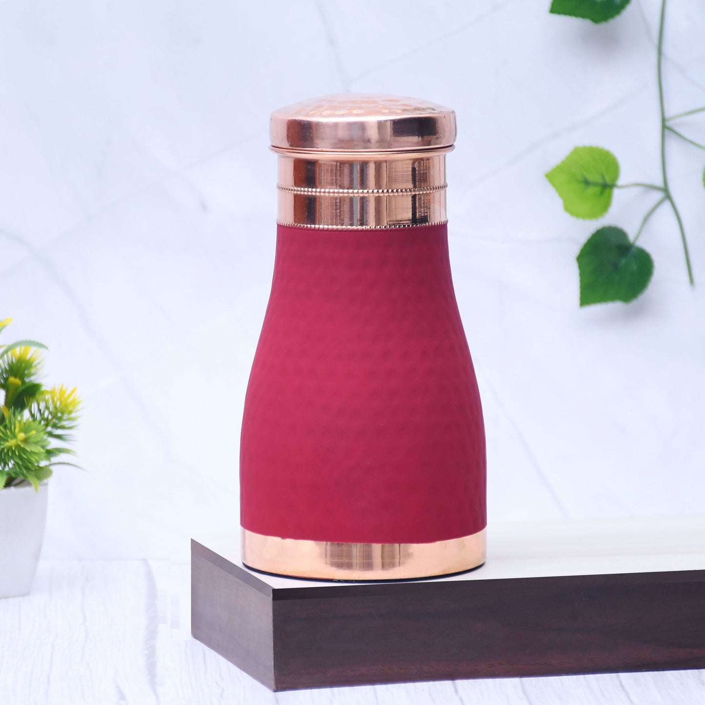 Pure Copper Silk Red Cherry Bedside Jar with Inbuilt Glass Capacity 1000ML - Sama Homes