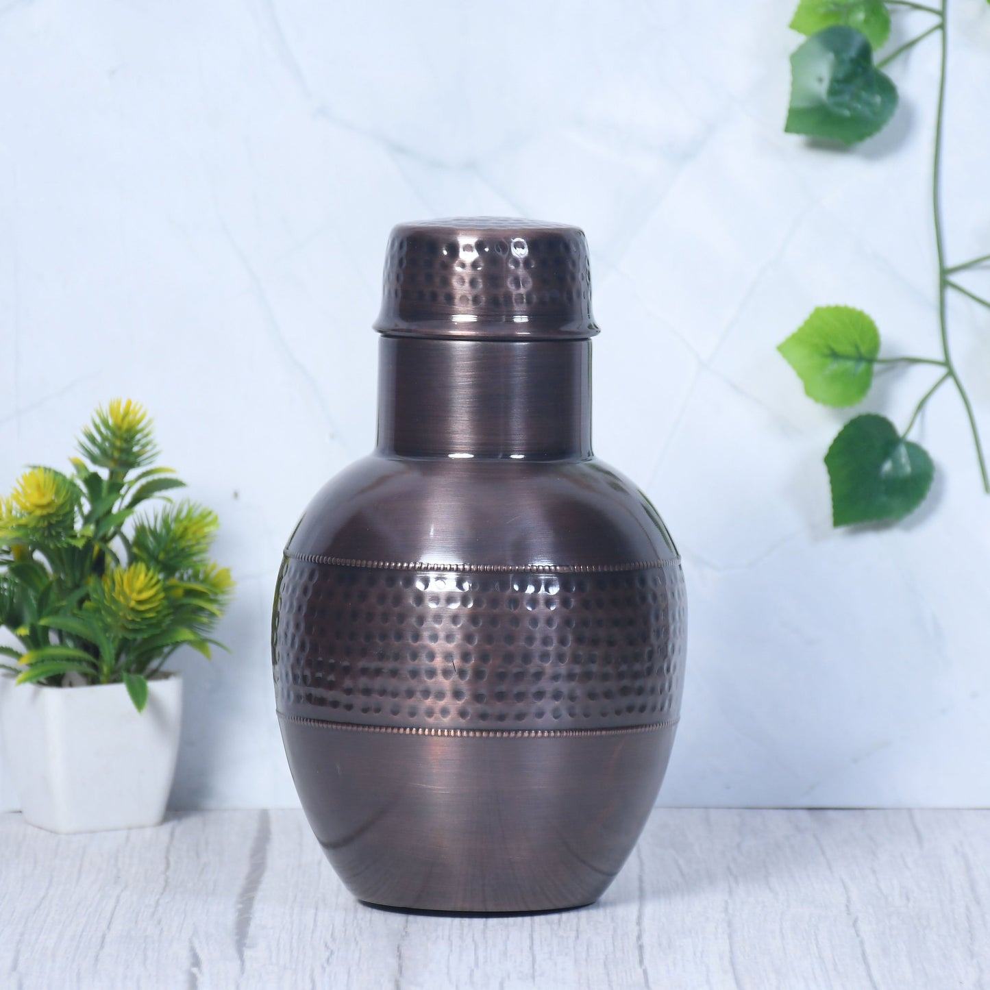 Pure Copper Bedside Apple Jar Antique Hammered with In-Built Glass Capacity 1200ML - Sama Homes
