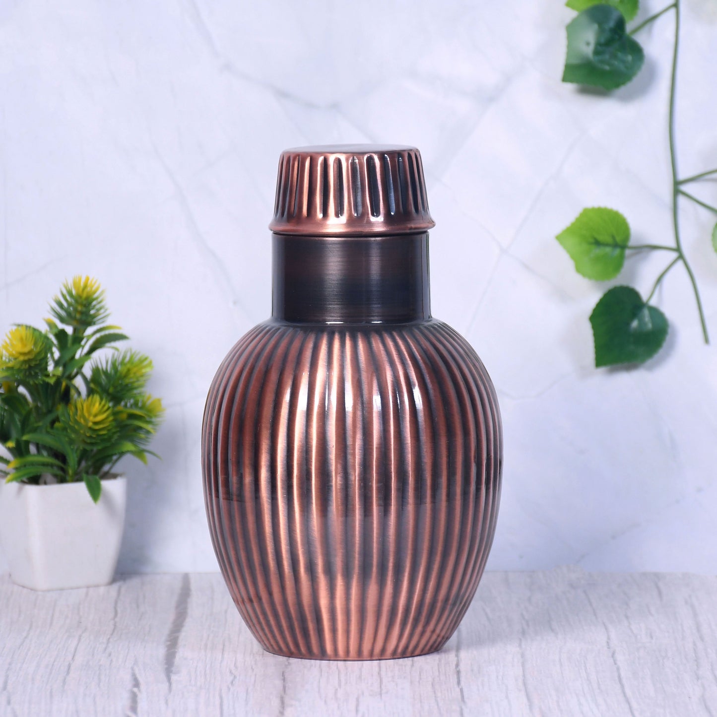 Pure Copper Bedside Apple Jar Line Punch Antique Rope with In-Built Glass Capacity 1200ML - Sama Homes
