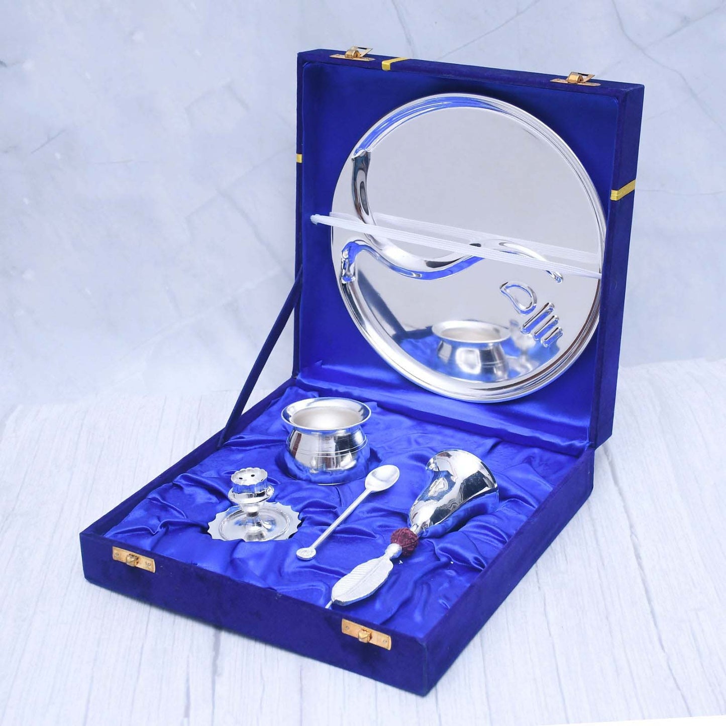 Exclusive Pooja Thali Set with Silver Finished - Sama Homes