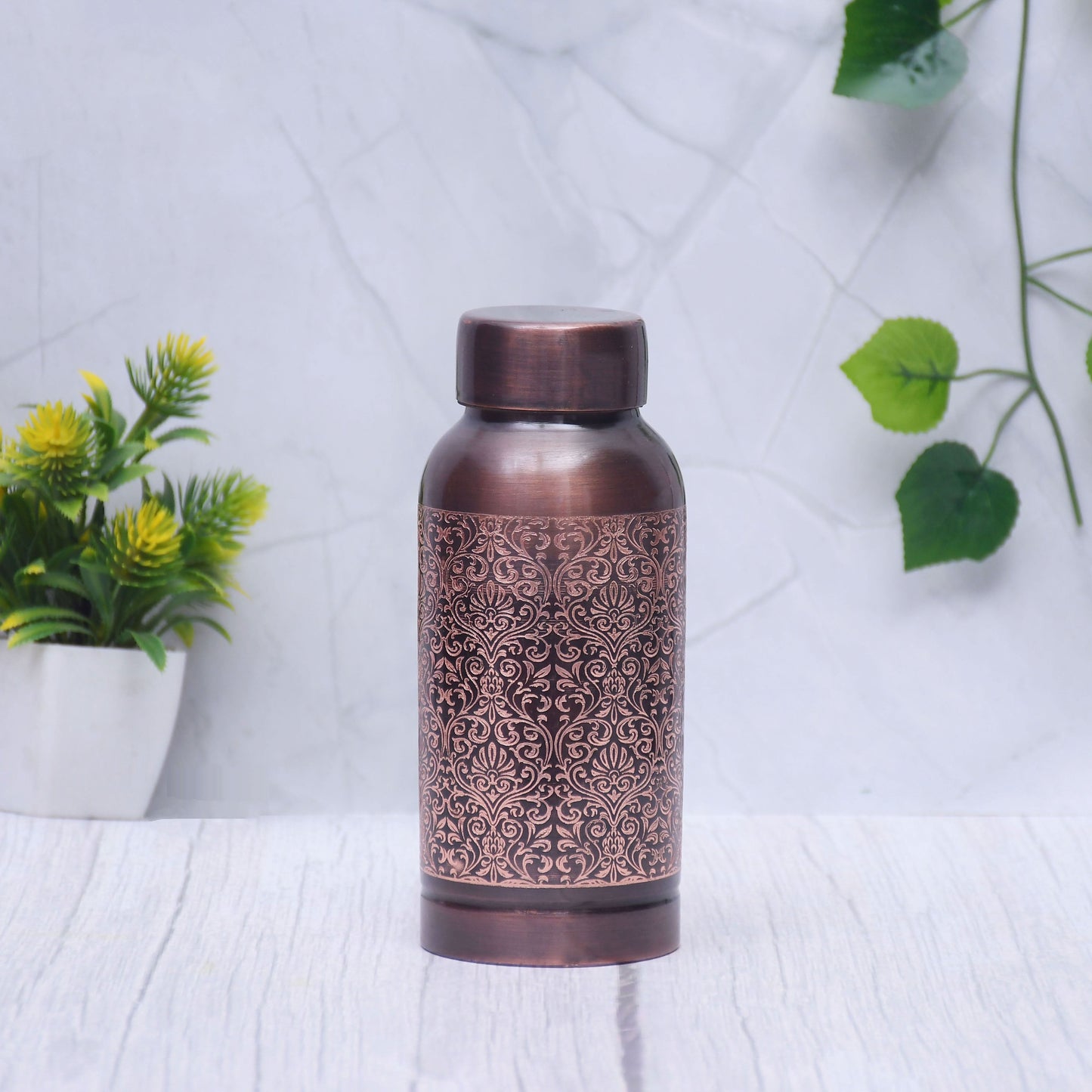 Pure Copper Water Bottle Milton Antique Engraved Design Capacity 750ML (Small) - Sama Homes