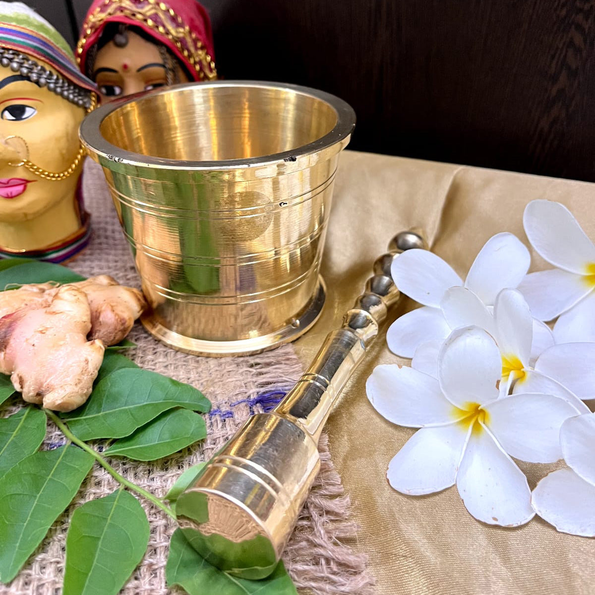 Handcrafted Brass Imam Dasta (Khalbatta) – Traditional Spice Grinder | Ayurvedic, Antique Finish Mortar & Pestle for Kitchen Use - Sama Homes