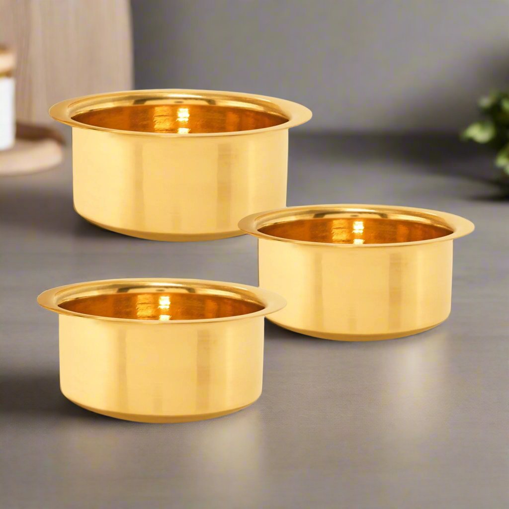 Brass Bhagona Set of 3 Pieces – Traditional Indian Cookware | 3 Sizes - Sama Homes